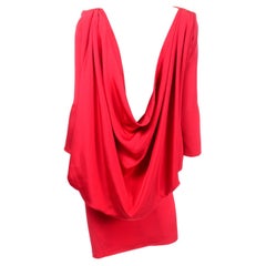 Pierre Cardin, abito da sera drappeggiato in crepe di seta rosso vintage con scollatura sulla schiena