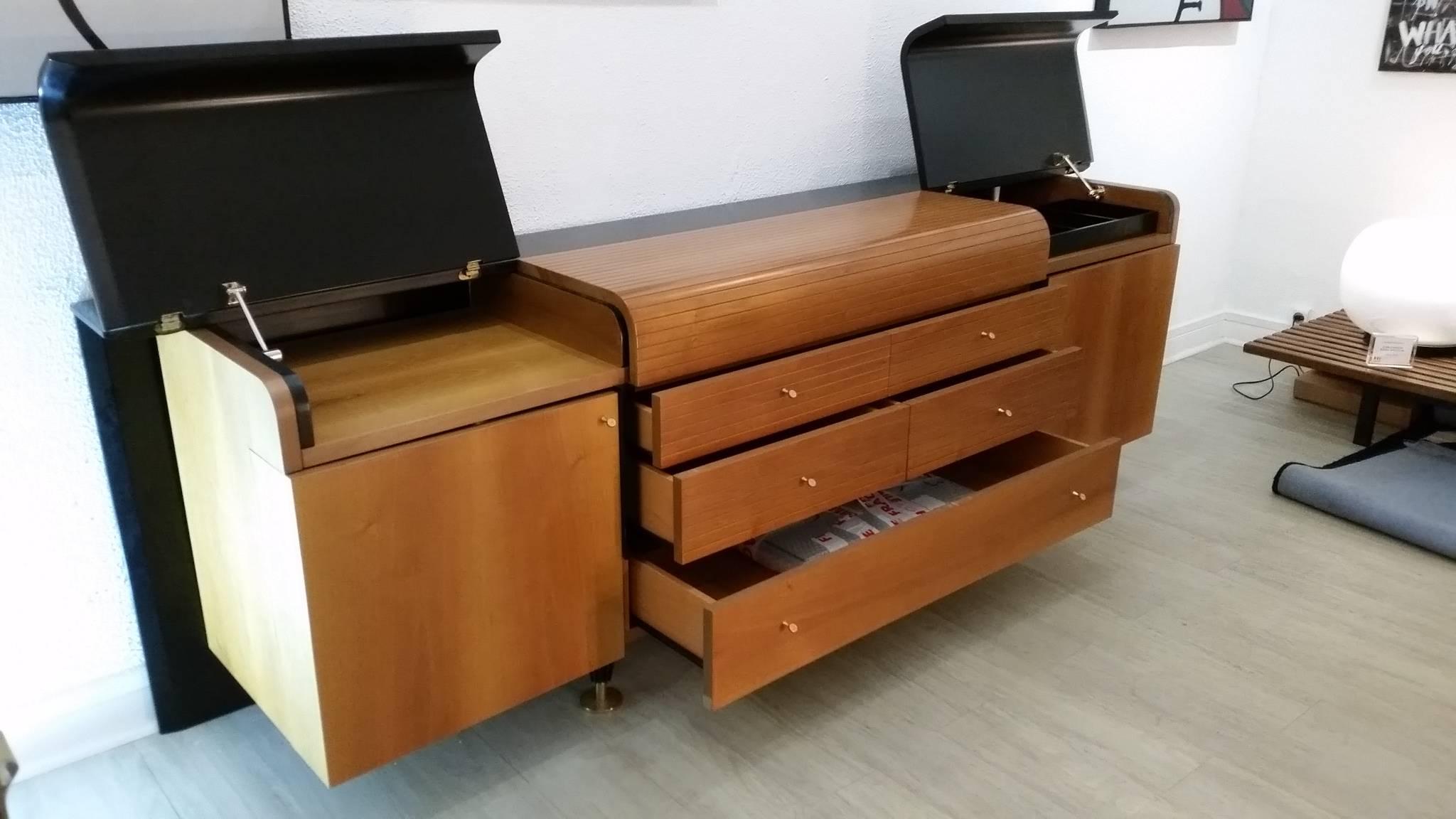 Late 20th Century Pierre Cardin Vintage Sideboard Black Lacquered Wood and Teak, circa 1980