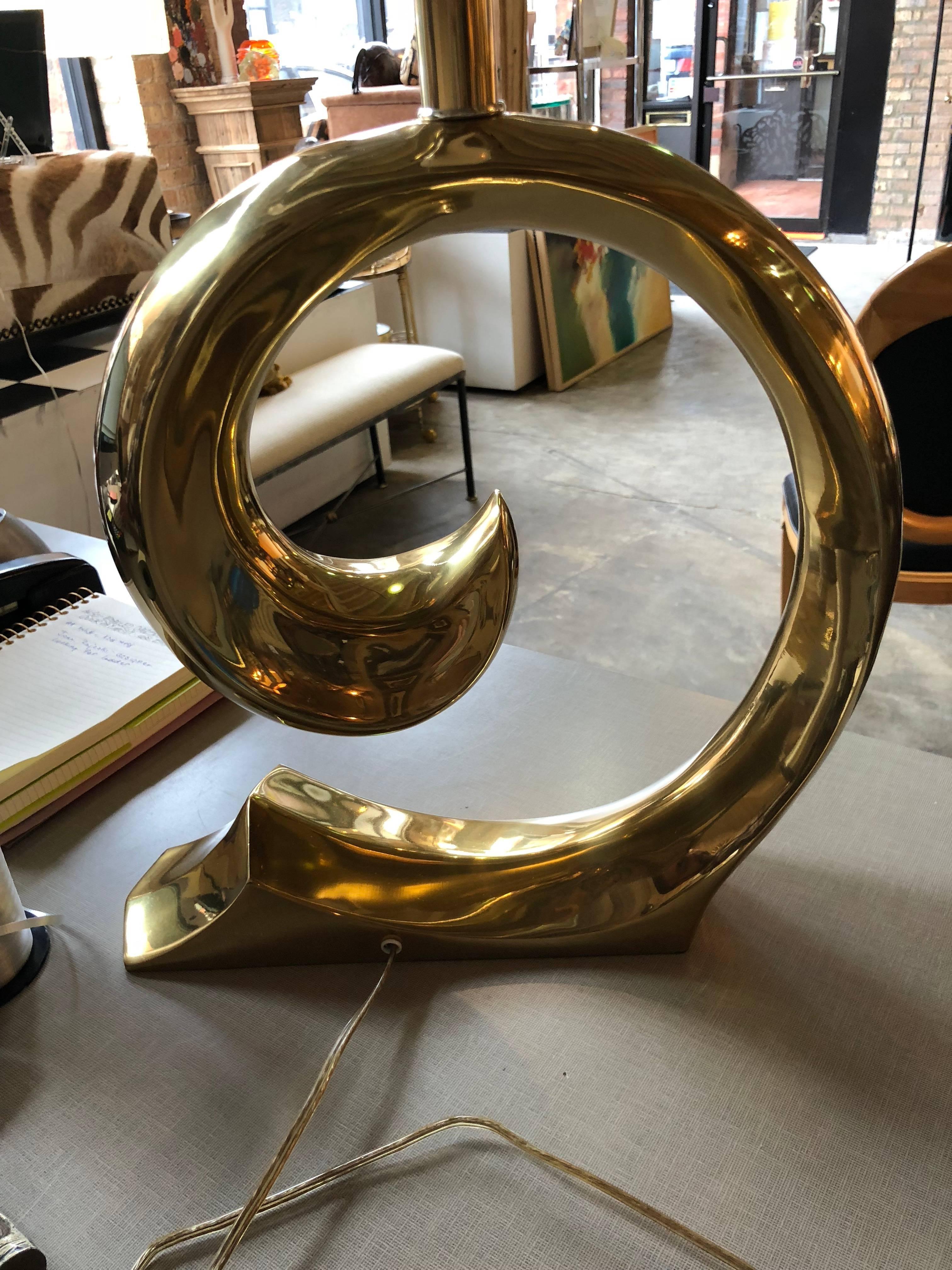 Midcentury brass wave table lamp attributed to Pierre Cardin.