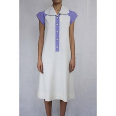 Pierre Cardin white and lilac pattern linen futuristic dress, circa 1960s