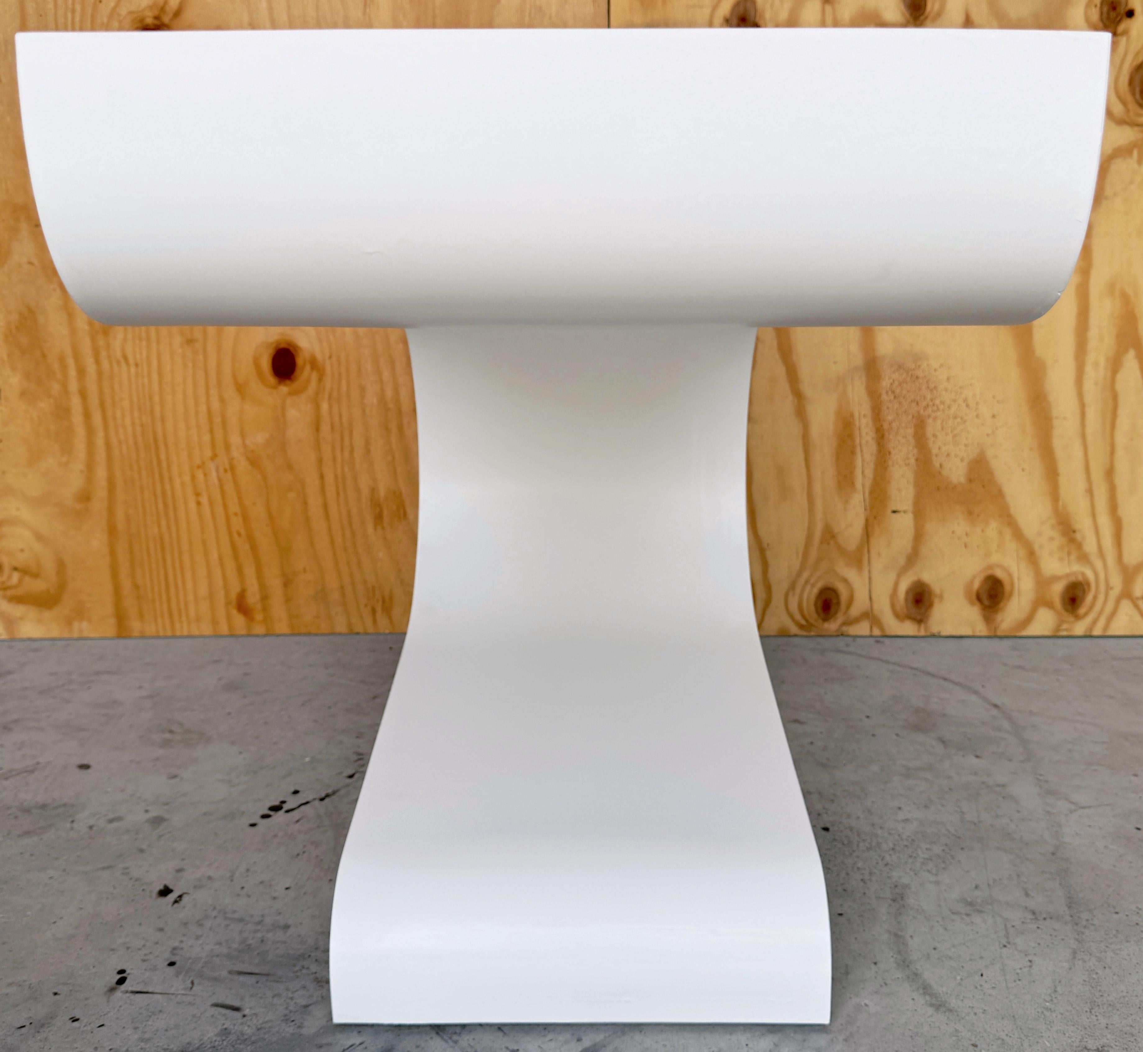 French Pierre Cardin White Laquer Waterfall Console Table For Sale