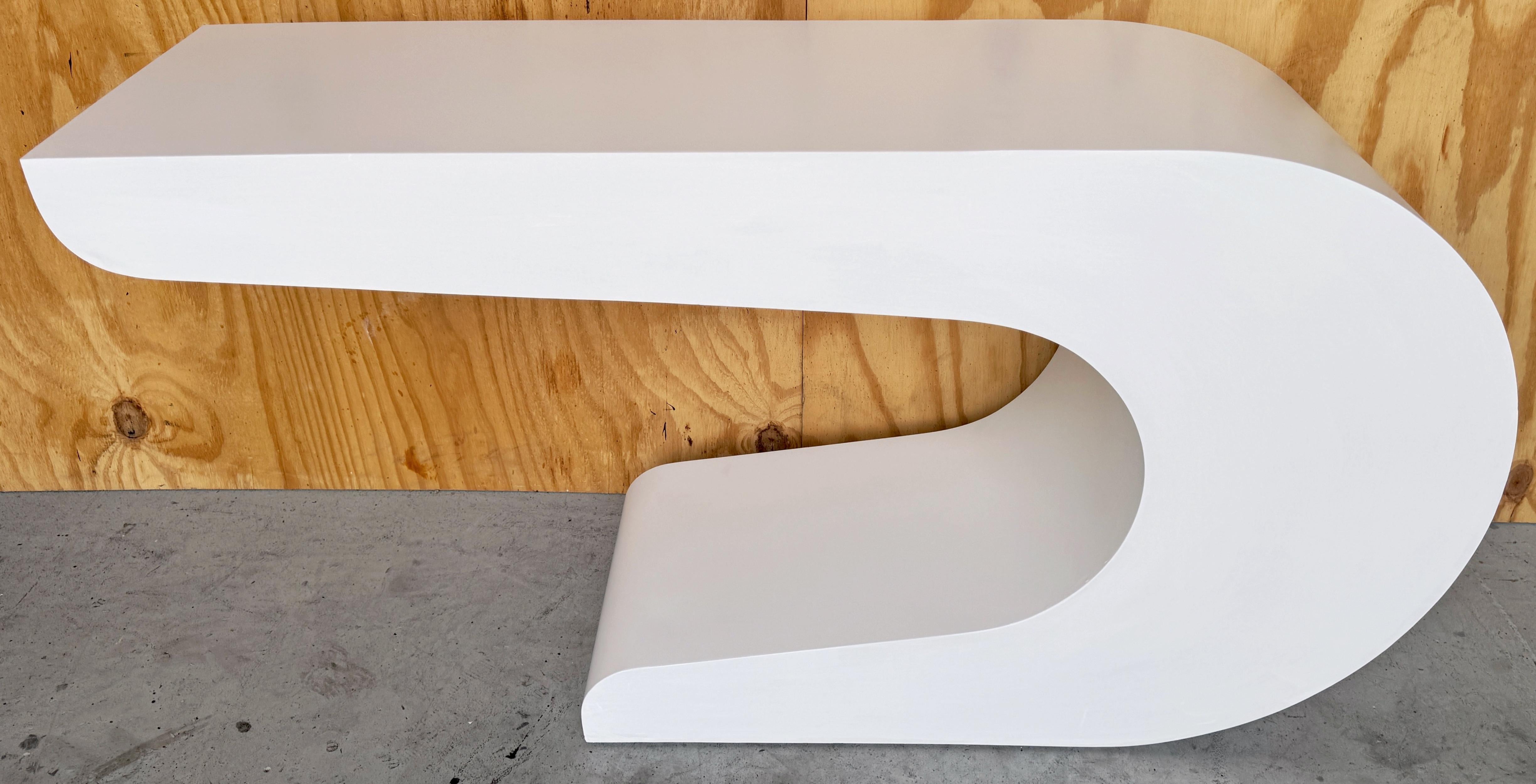 Lacquered Pierre Cardin White Laquer Waterfall Console Table For Sale