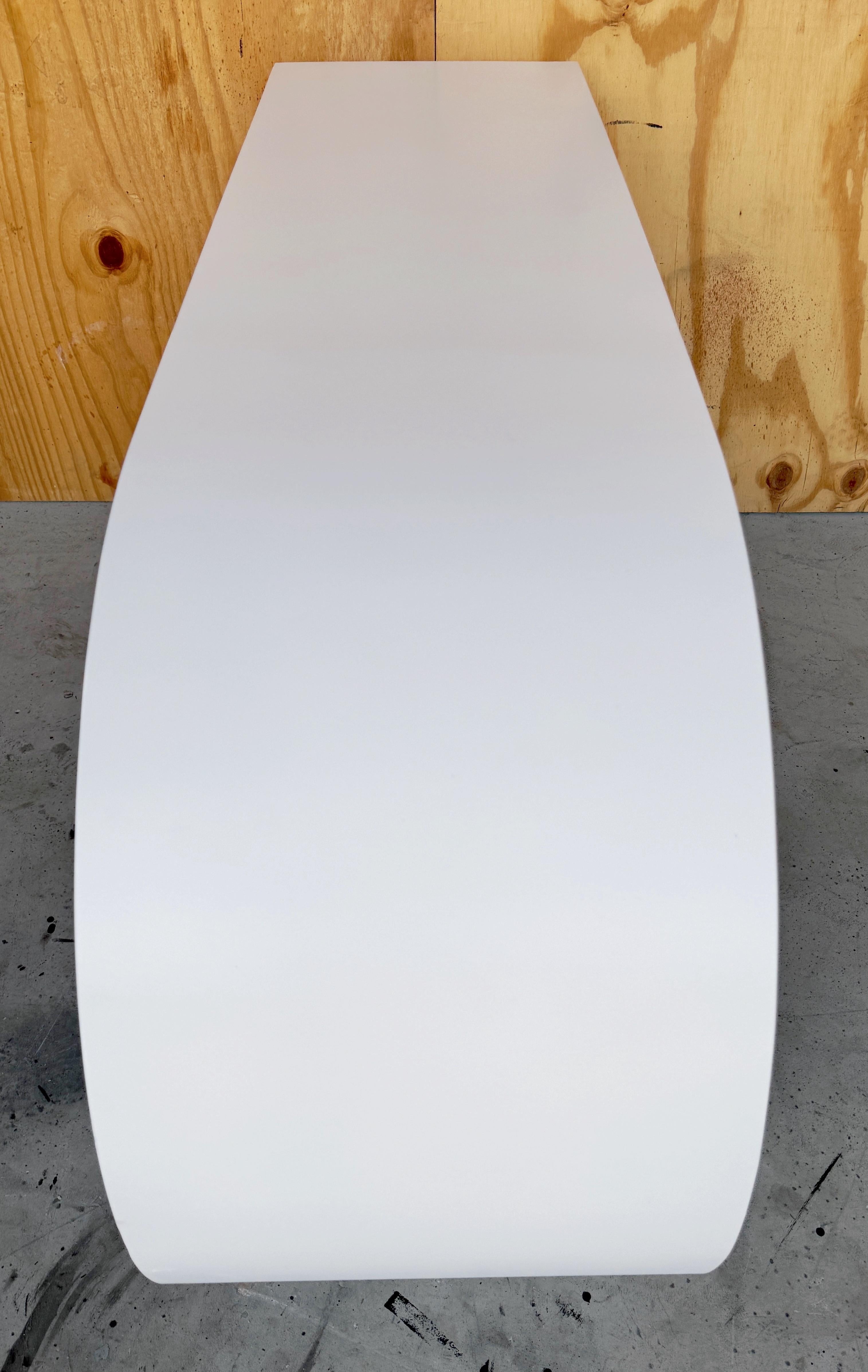 Lacquer Pierre Cardin White Laquer Waterfall Console Table For Sale