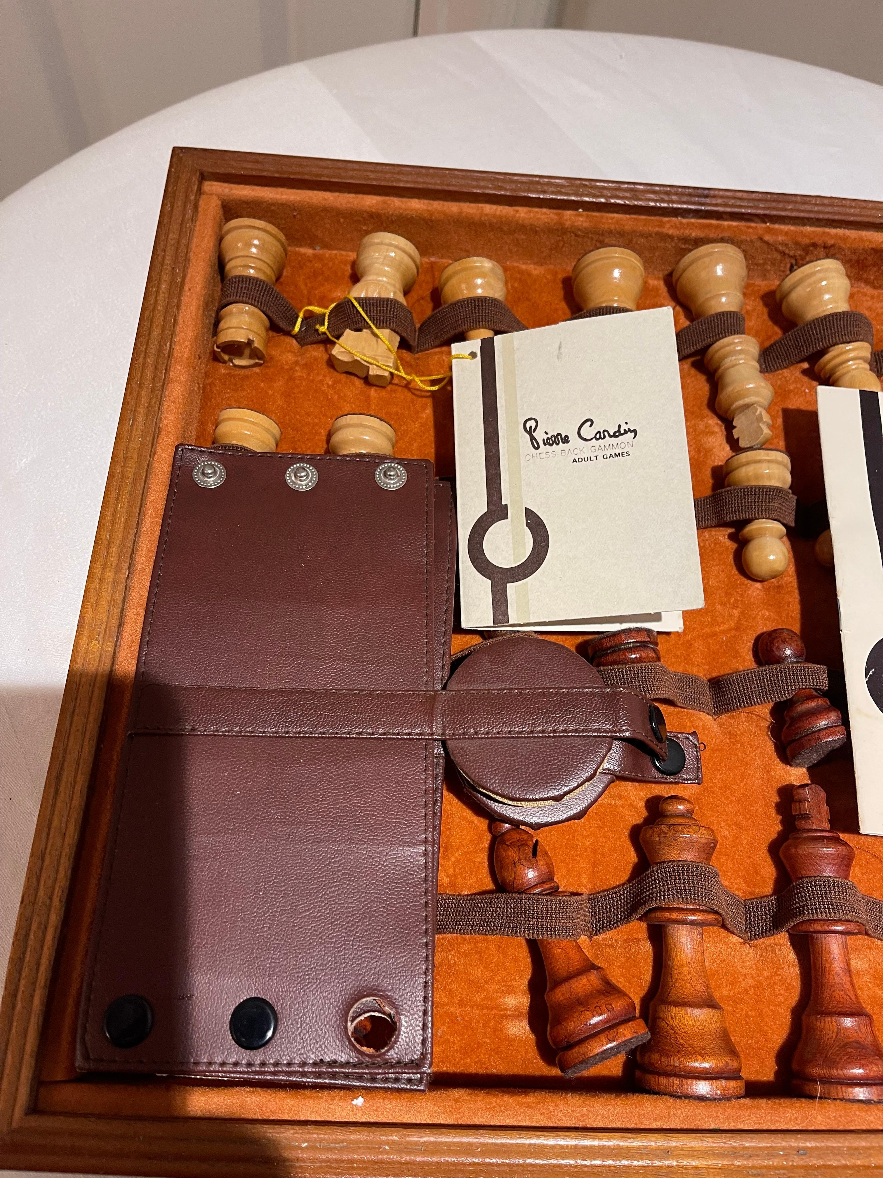 Mid-Century Modern Pierre Cardin Wood Chess Set and Backgammon Set
