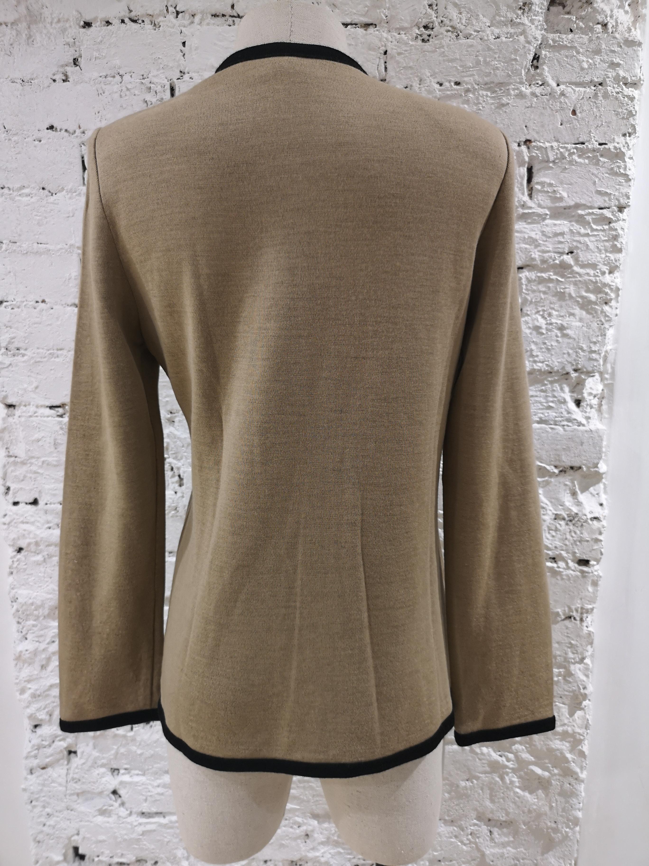 Brown Pierre Carding beige black wool jacket / cardigan For Sale