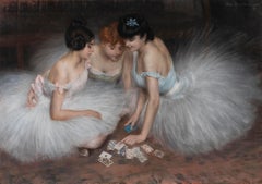 Antique La partie de cartes - Pierre Carrier-Belleuse, 19th century, pastel, ballet, big