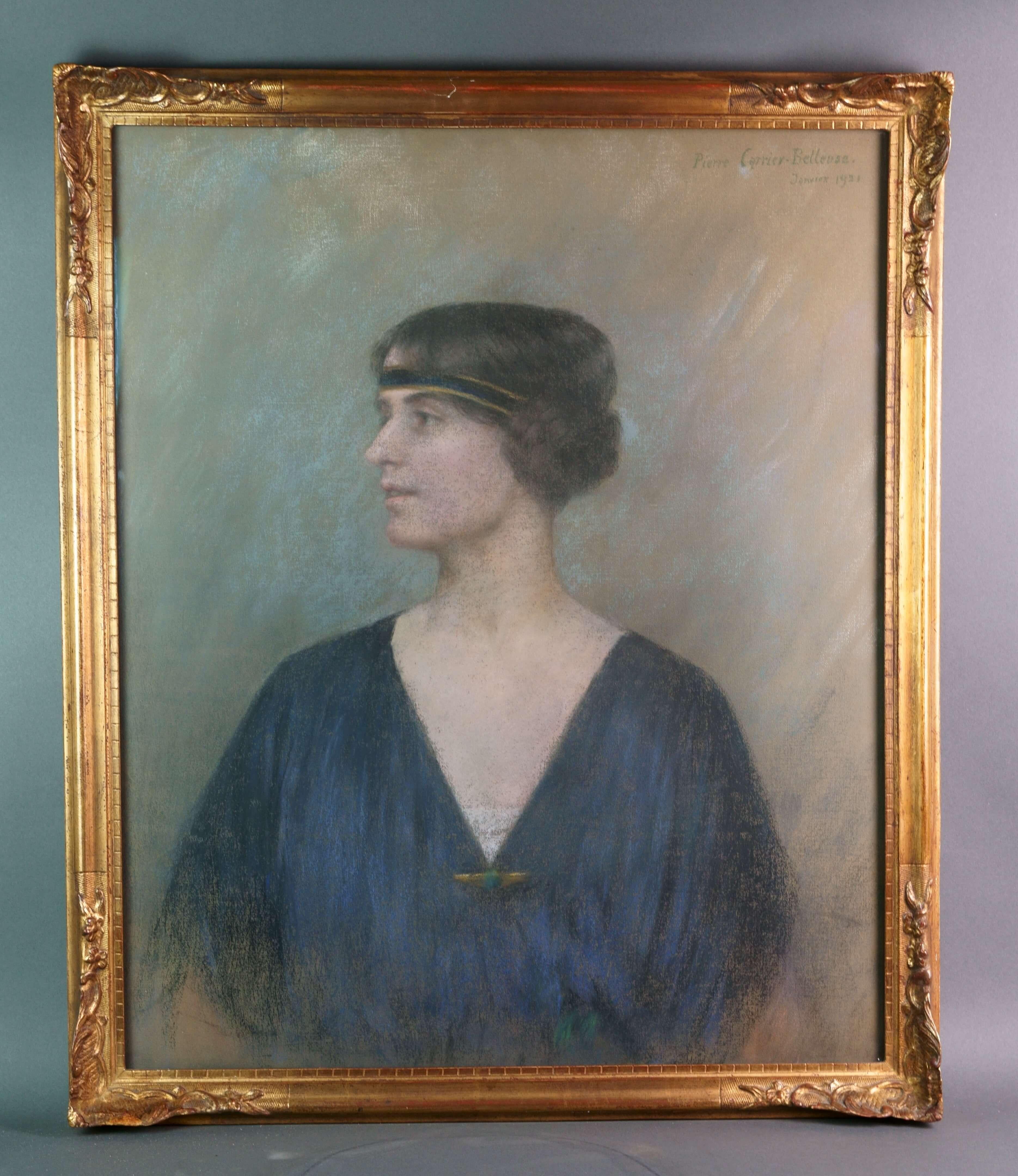 Retrato de una actriz París Belle Epoque Pastel Firmado Art Nouveau en venta 1