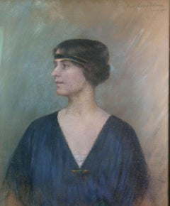 Retrato de una actriz París Belle Epoque Pastel Firmado Art Nouveau