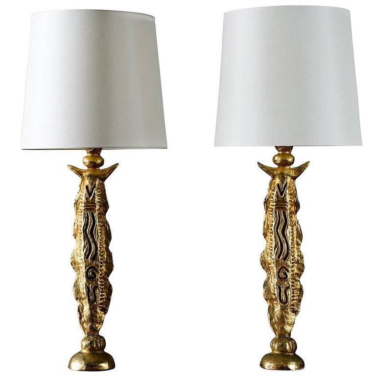 Pierre Casenove gilt table lamps, 1980–89, offered by JF Chen