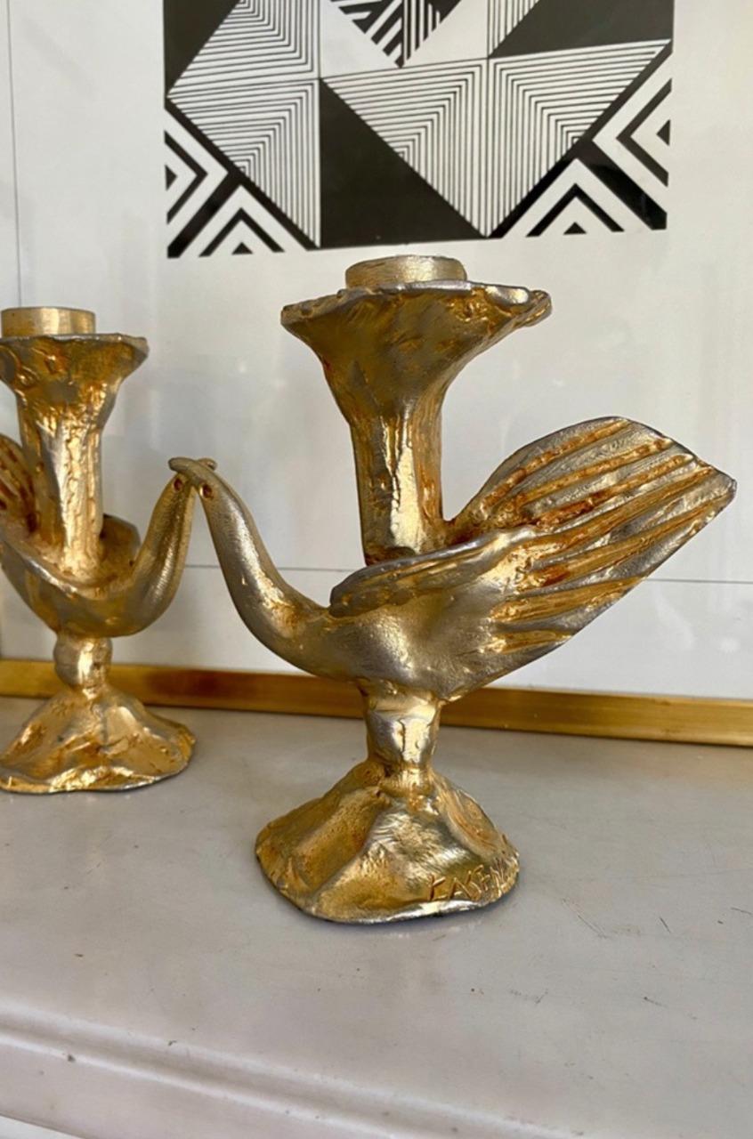Pierre casenove (1943) pair of gold-plated bronze candleholders.
Signed 