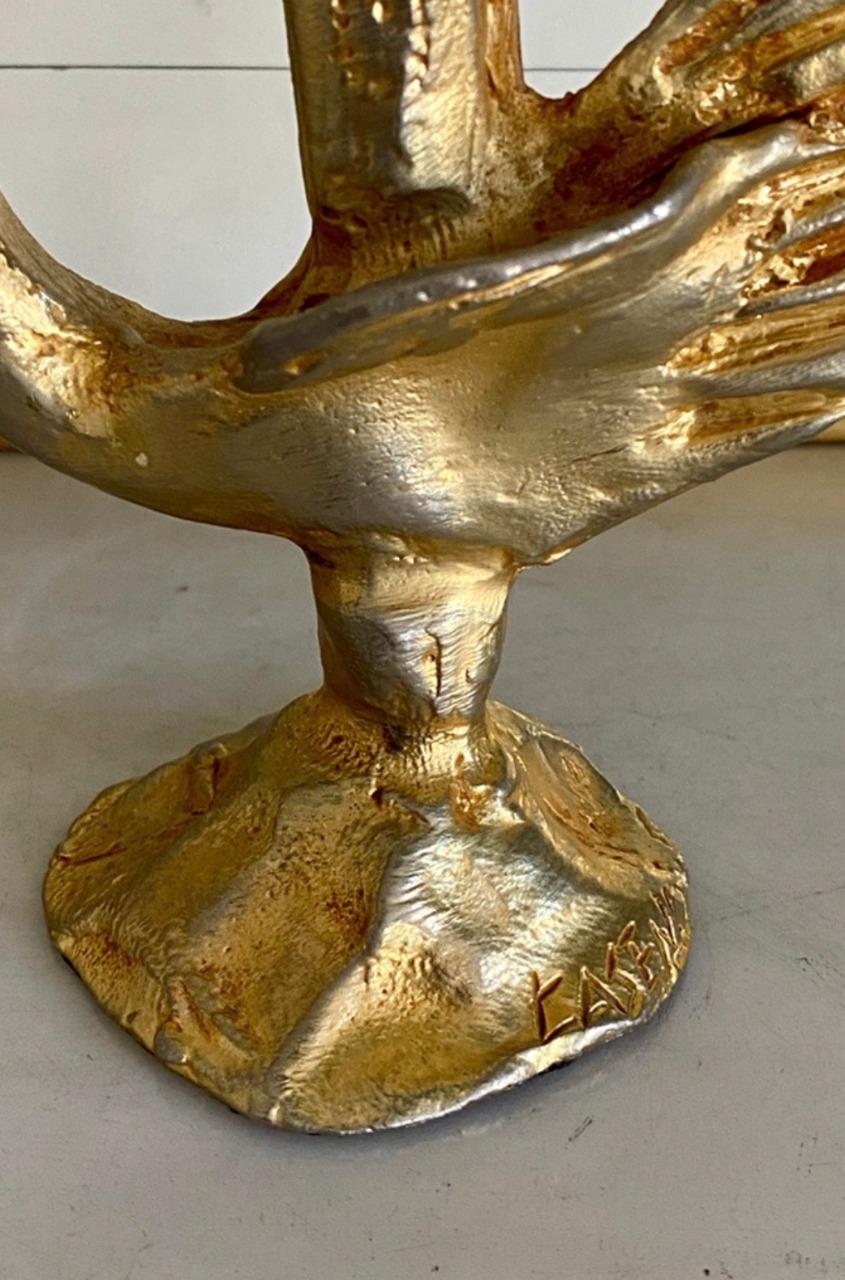 Art Nouveau Pierre Casenove '1943' Pair of Gold-Plated Bronze Candleholders