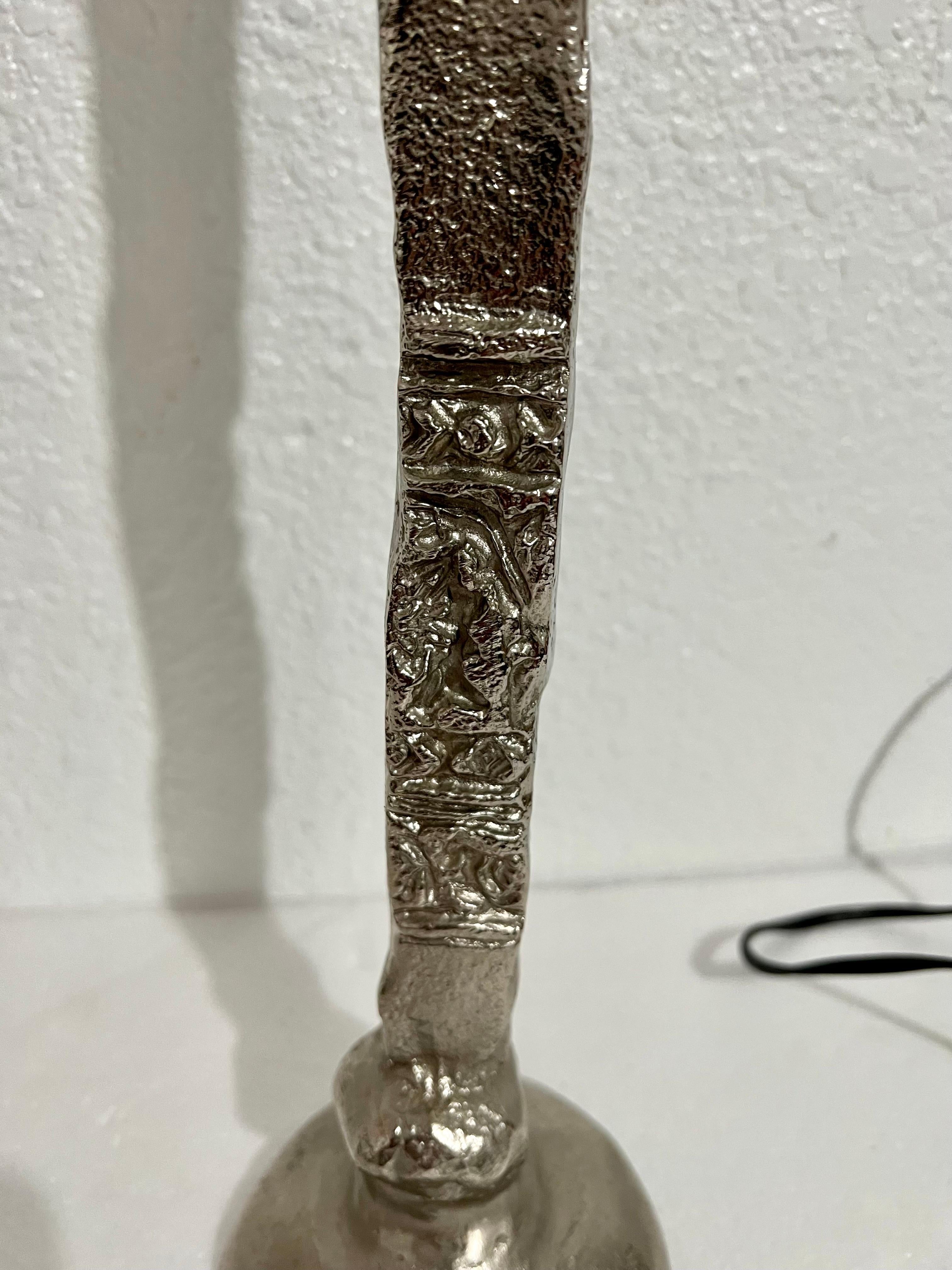 French Brutalist Silvered Cast Bronze Sculpture Lamp Pierre Casenove Fondica Art For Sale 10