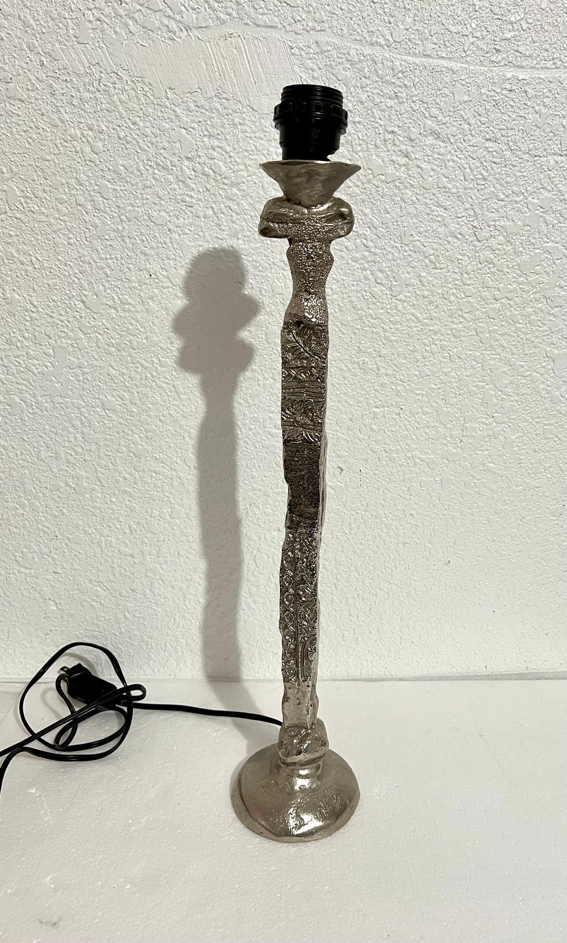 French Brutalist Silvered Cast Bronze Sculpture Lamp Pierre Casenove Fondica Art For Sale 12