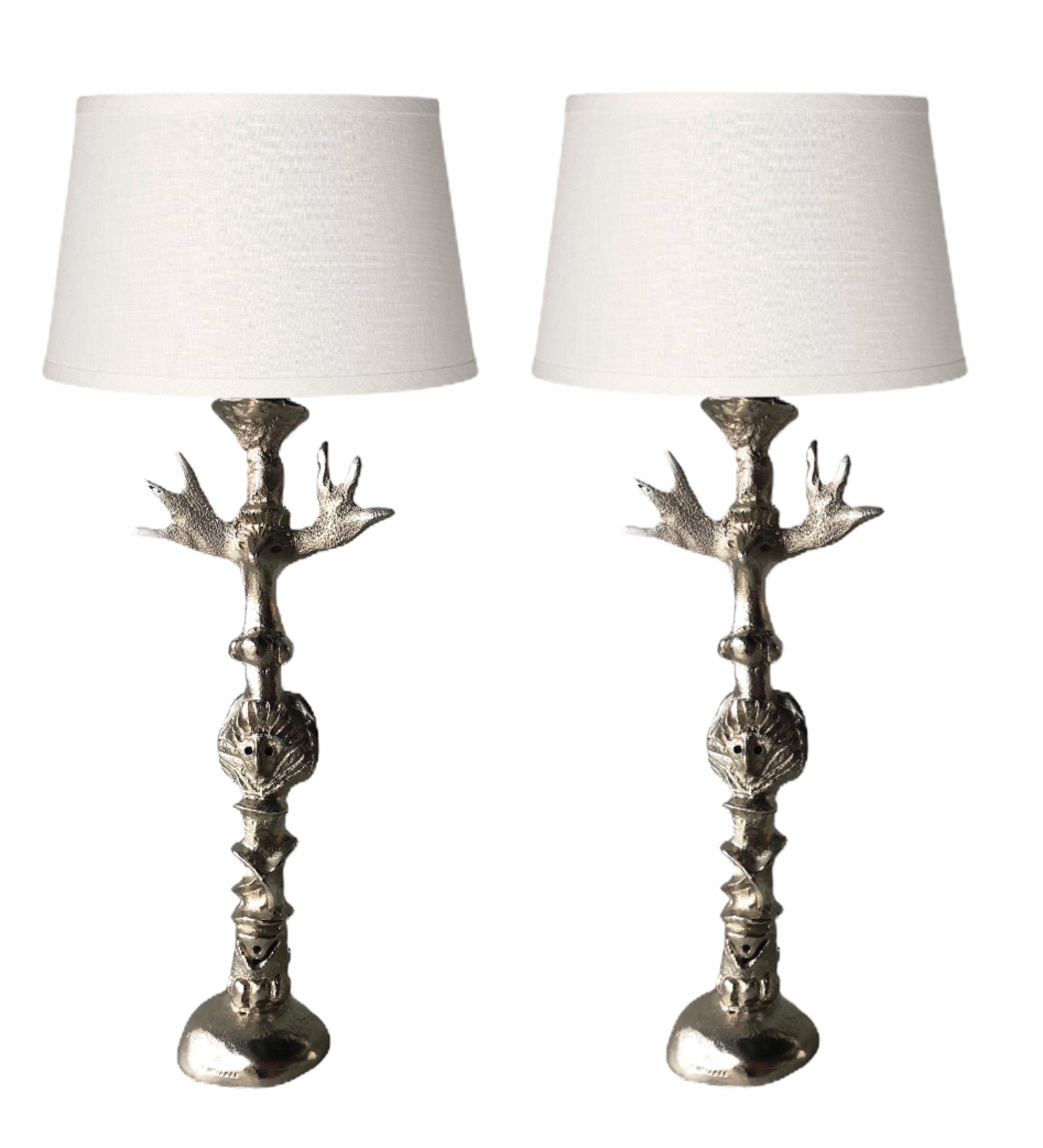 Pierre Casenove, Fondica Brutalist bronze TOTEM lamps, France 

Offered for sale is a pair of Brutalist silvered bronze 