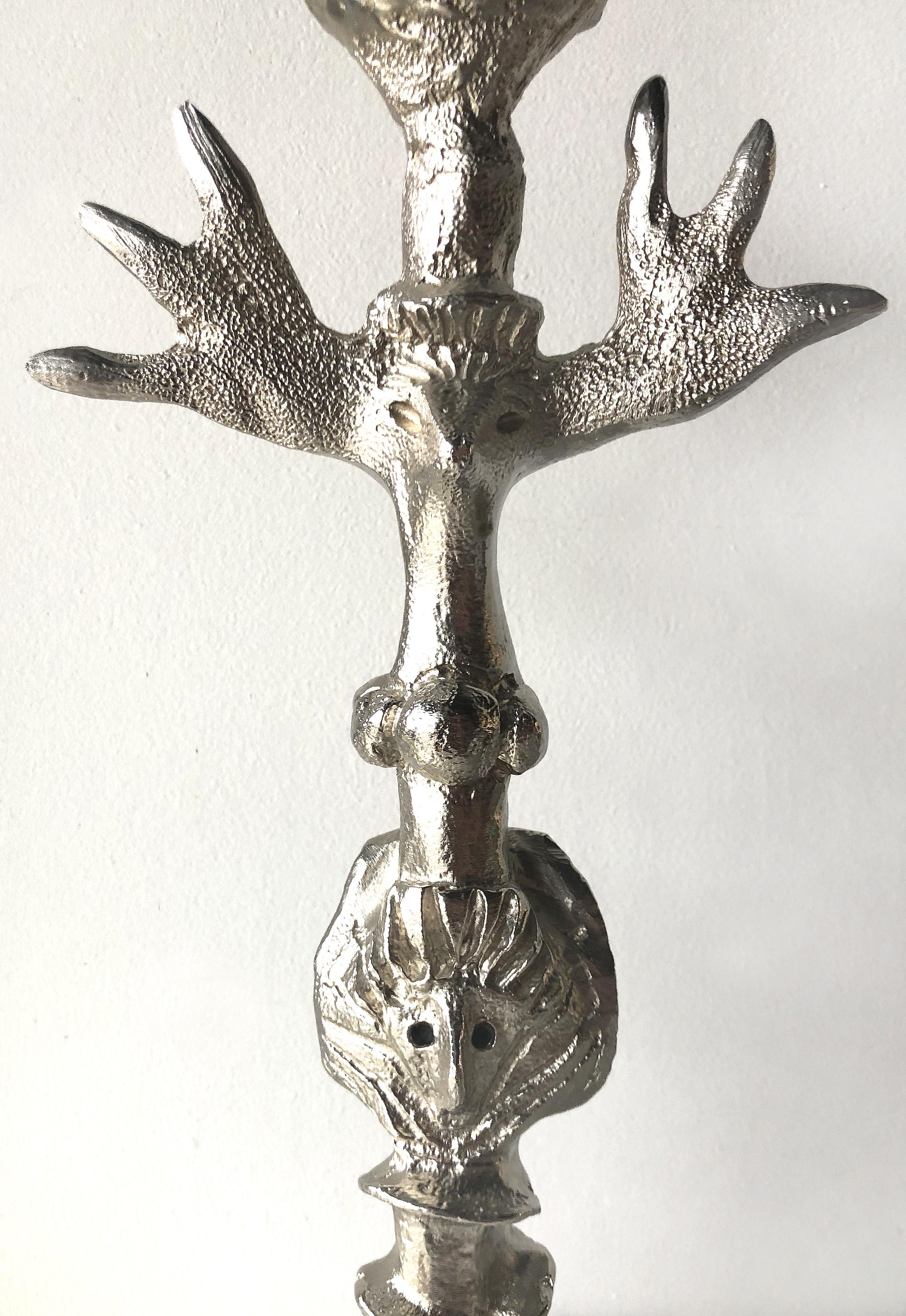 Silvered Pierre Casenove, Fondica Brutalist Bronze TOTEM Lamps, France