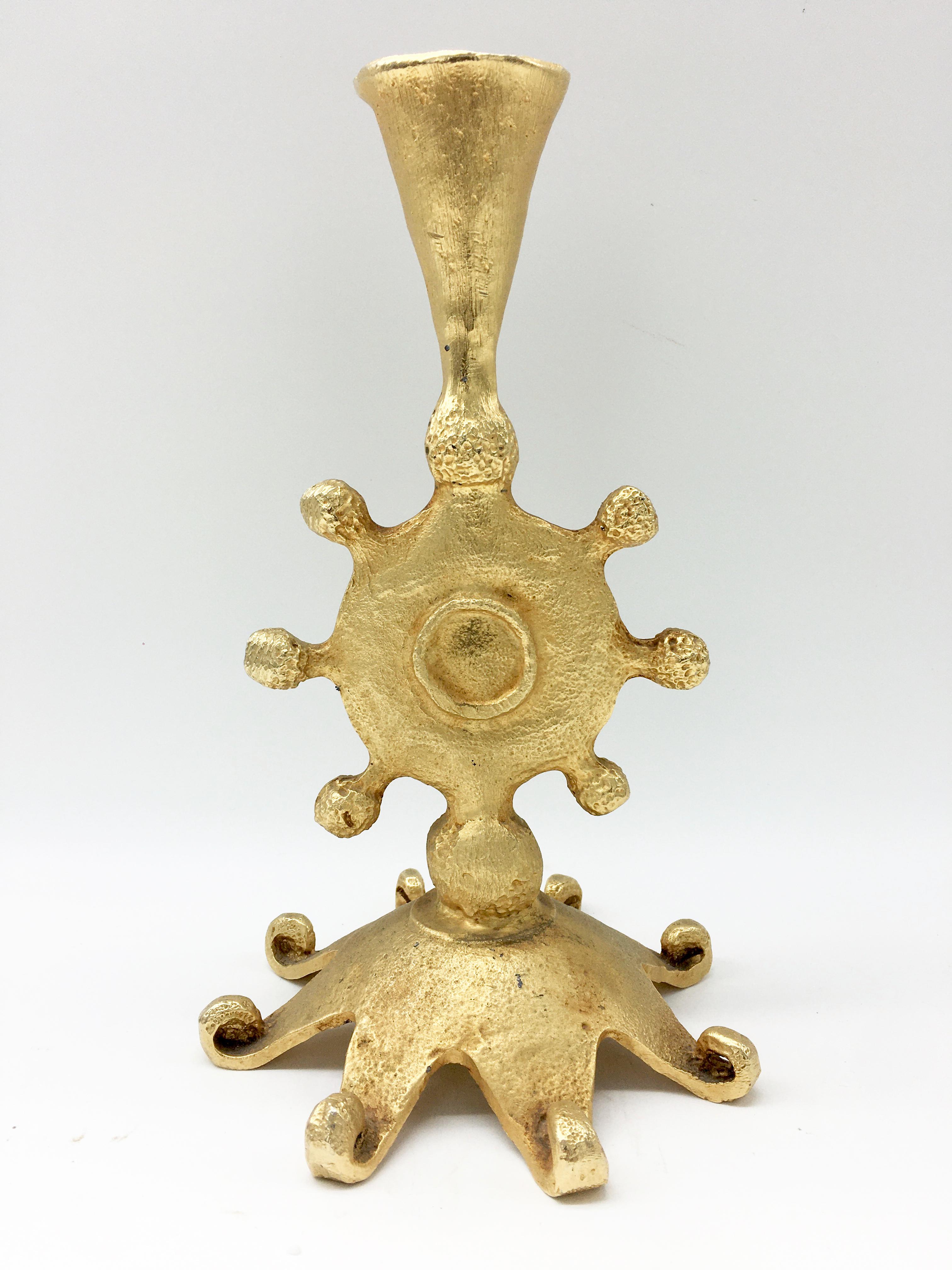 French Pierre Casenove for Fondica Gilded Brinze Candlestick, 1990s