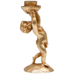 Pierre Casenove Gilded Bronze Candle Holder for Fondica Signed