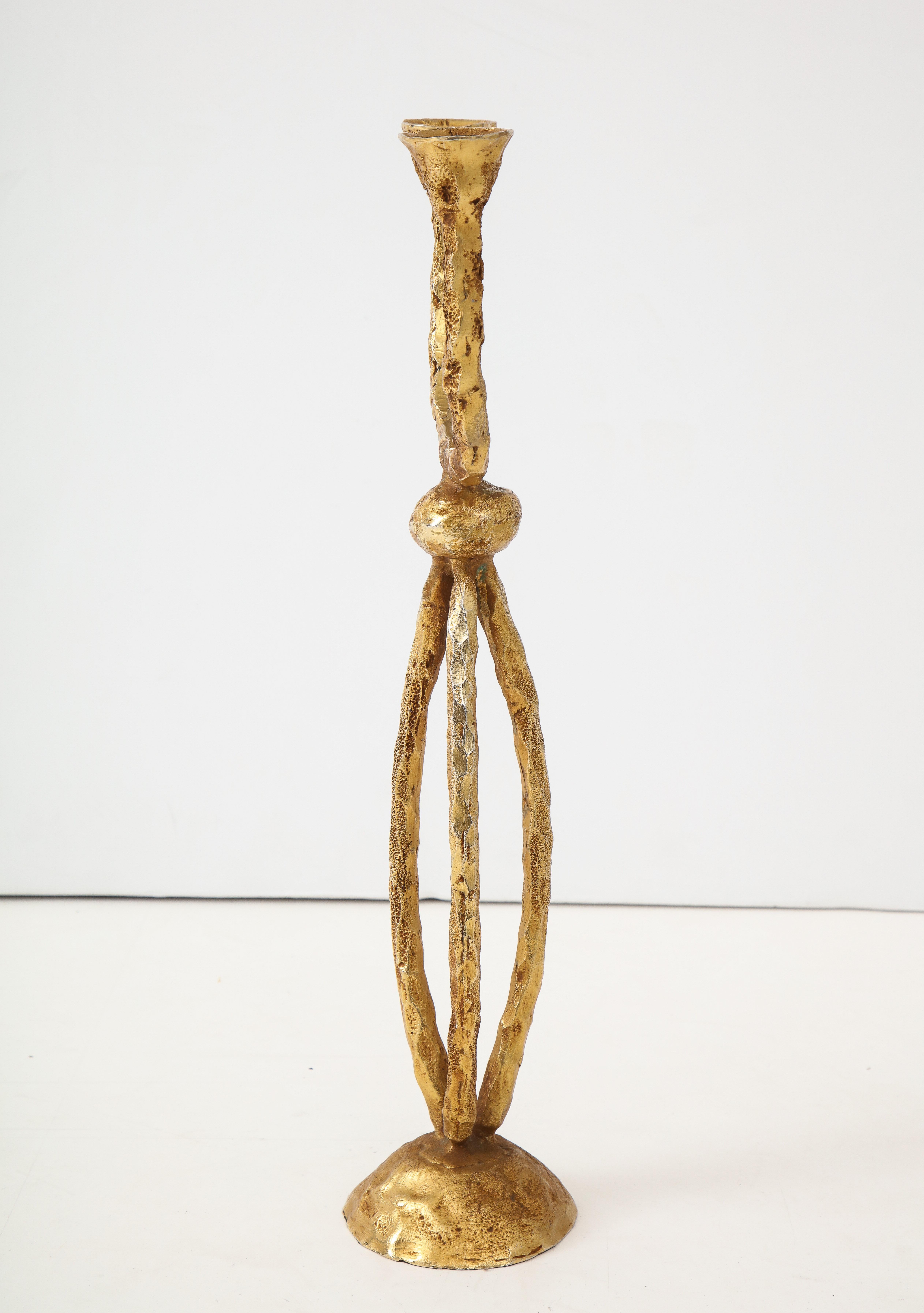 Late 20th Century Pierre Casenove Gilded Bronze Two-Arm Candlestick for Fondica