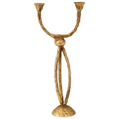 Pierre Casenove Gilded Bronze Two-Arm Candlestick for Fondica