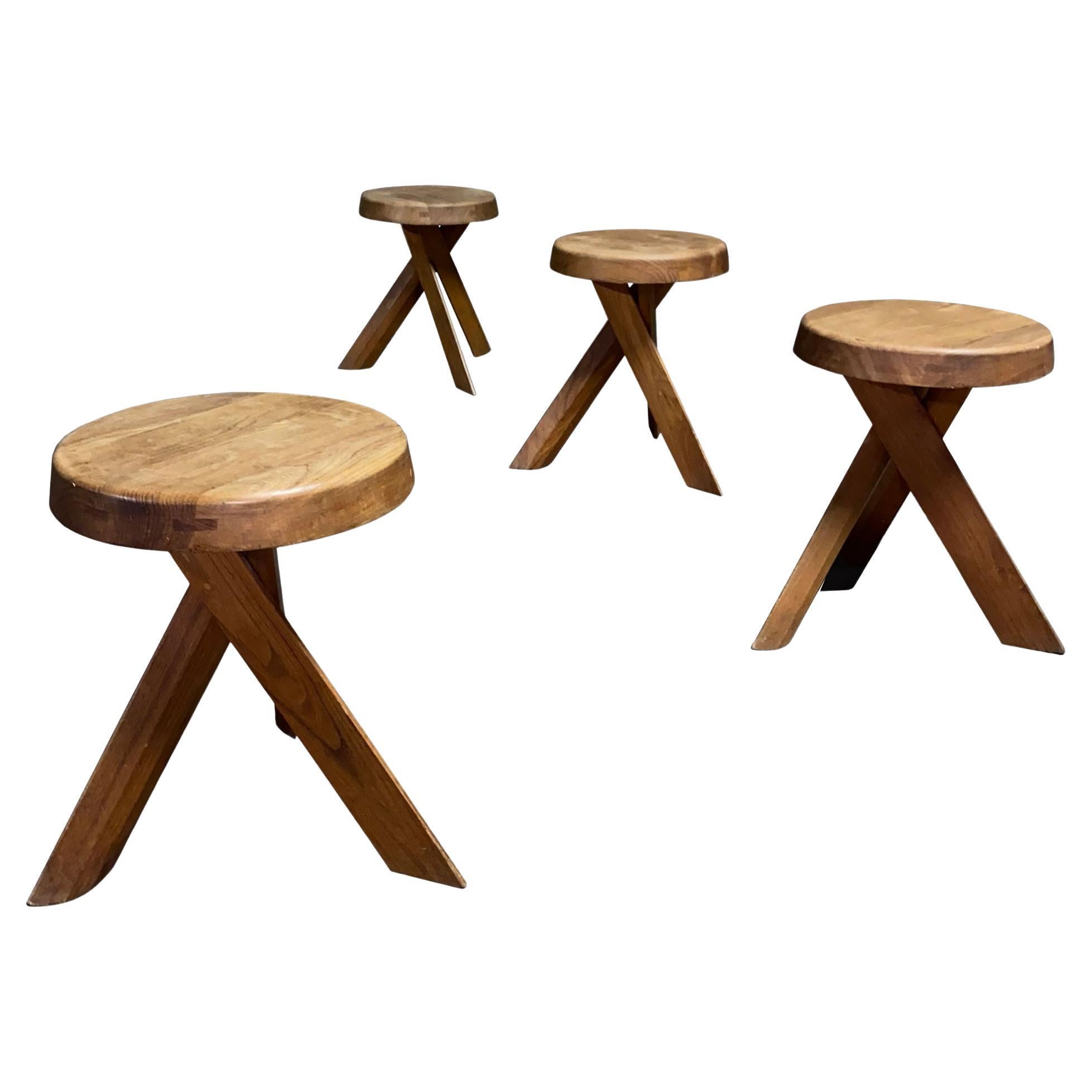 Pierre Chapo a Set of Four Original Stool S31 in French Elm Design 1974