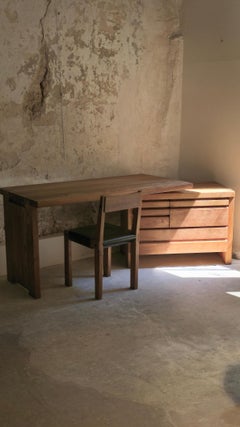 Escritorio Pierre Chapo B19 en olmo macizo, Francia, años 60