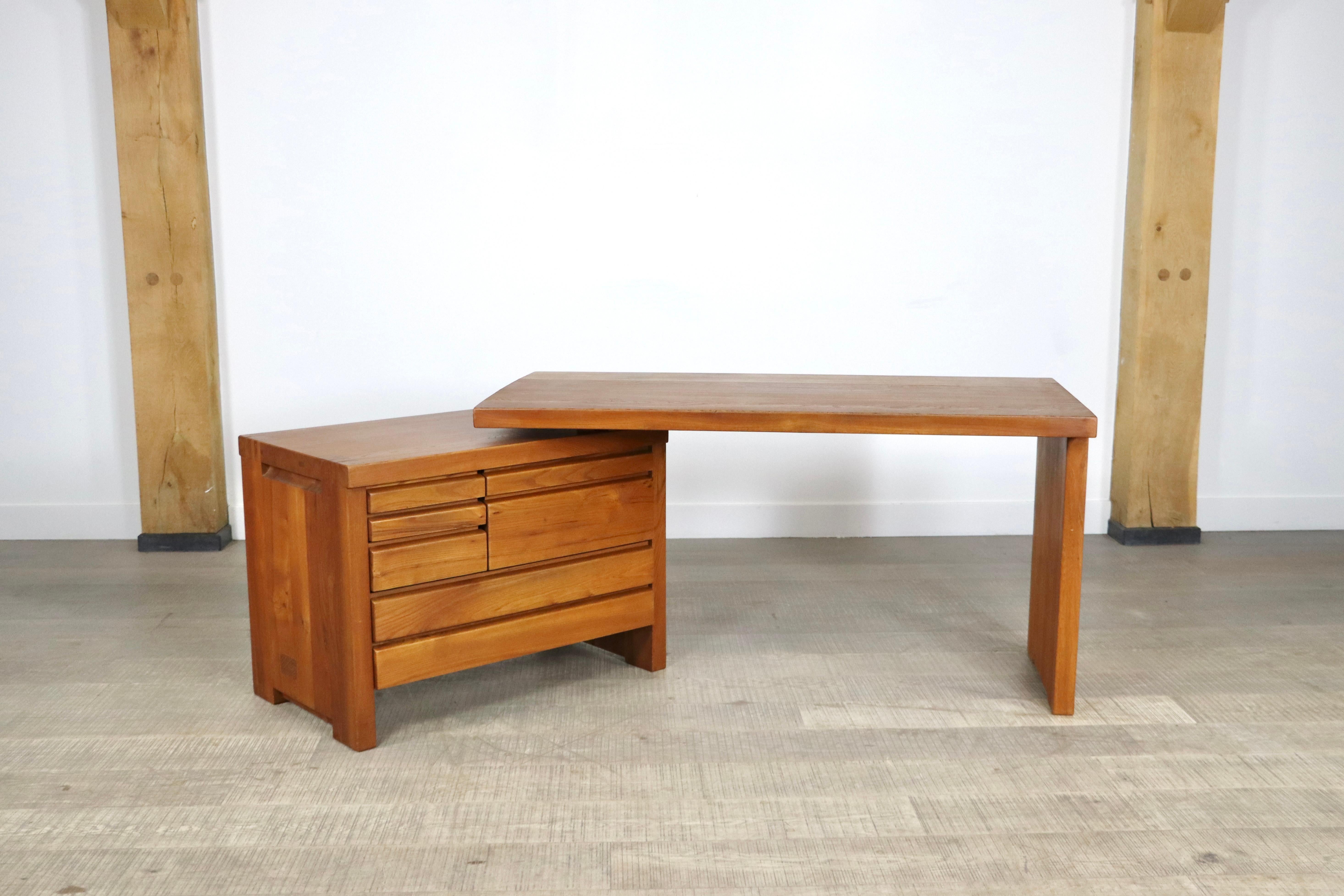 Pierre Chapo B19 Desk in Solid Elm, France 1960s In Good Condition For Sale In ABCOUDE, UT