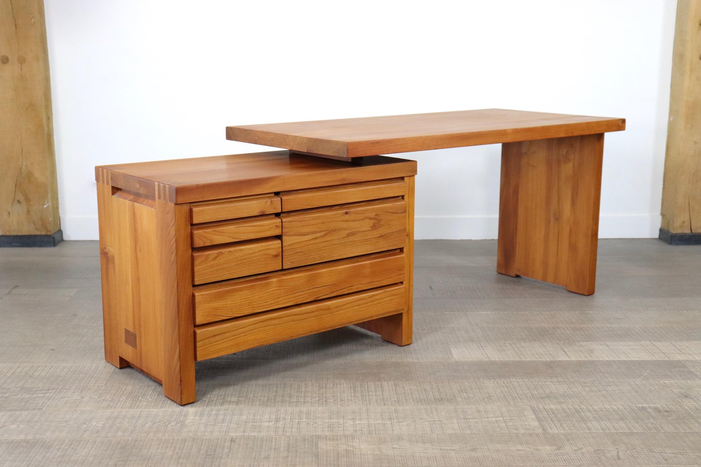 Mid-20th Century Pierre Chapo B19 Desk in Solid Elm, France 1960s