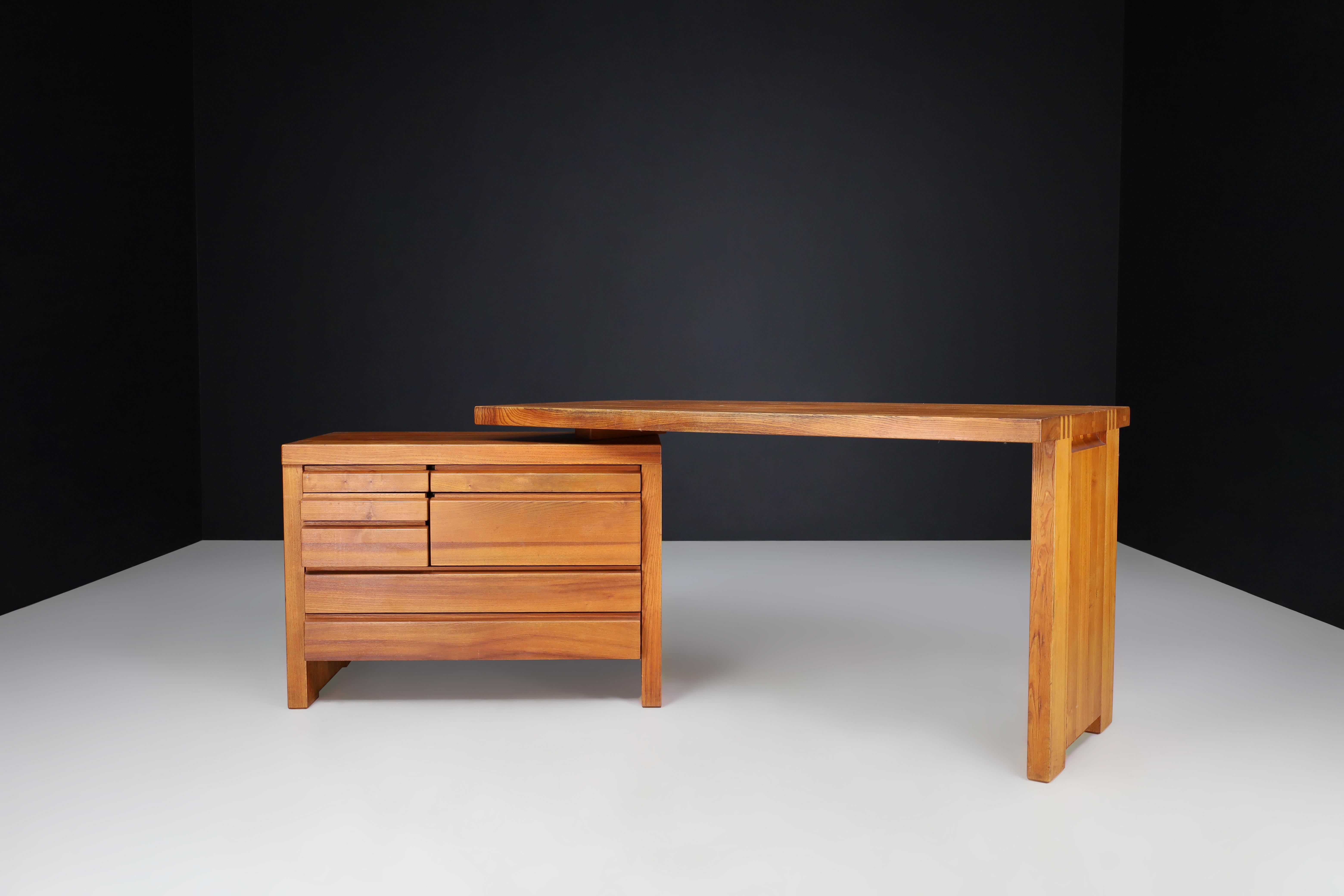 Pierre Chapo B19 Writing Desk in Patinated Solid Elm, France 1960s 4