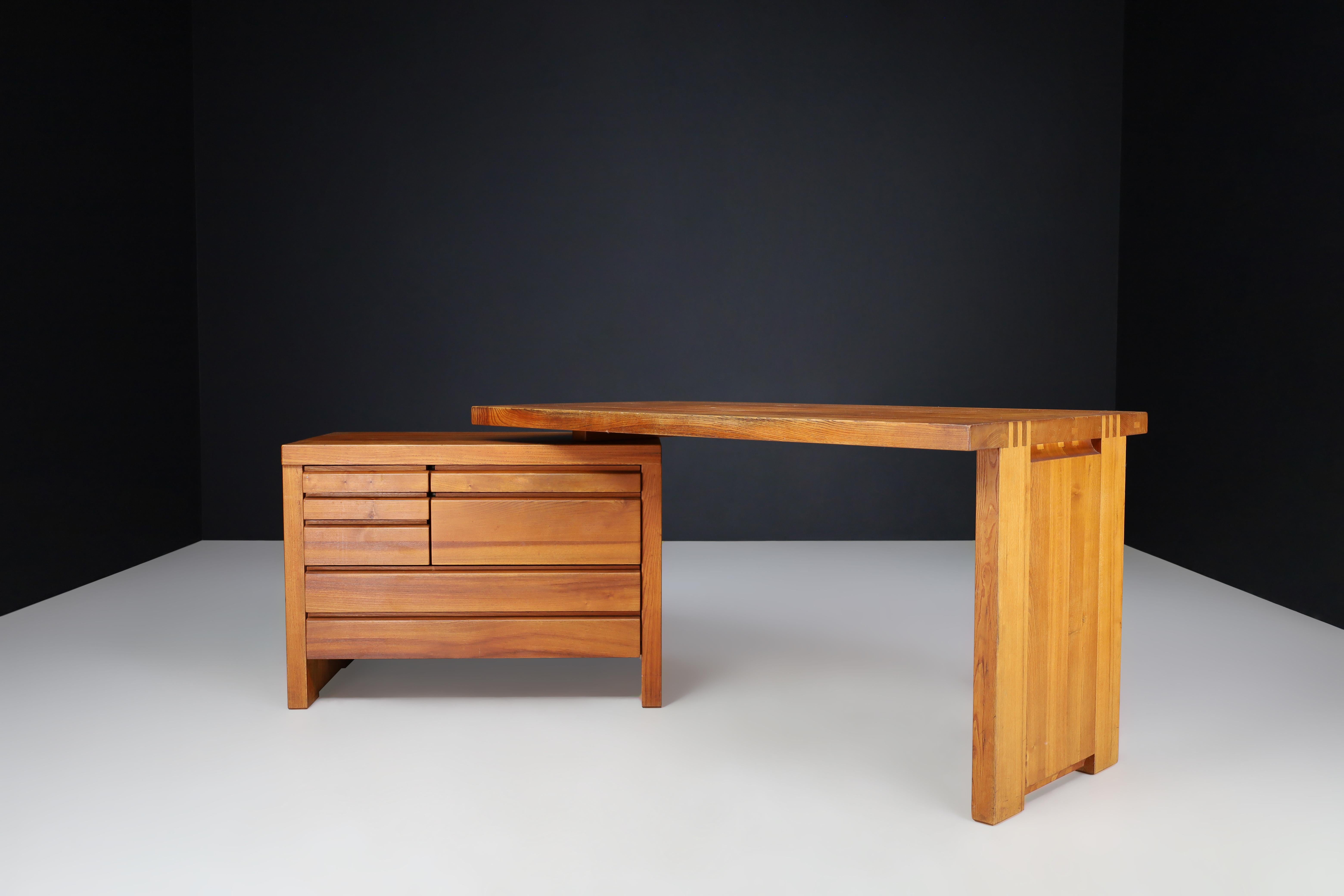Pierre Chapo B19 Writing Desk in Patinated Solid Elm, France 1960s 5
