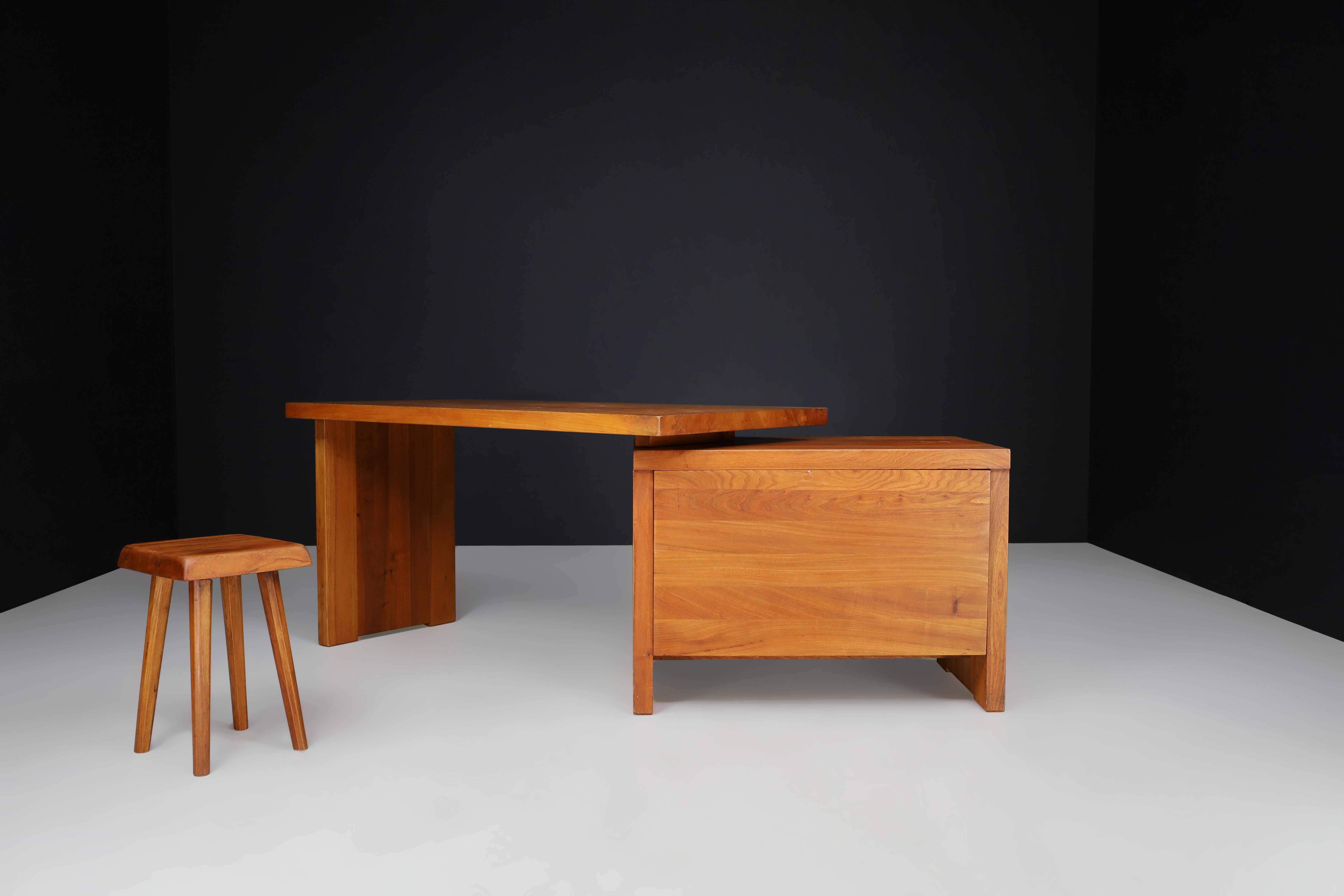 Pierre Chapo B19 Writing Desk in Patinated Solid Elm, France 1960s 7