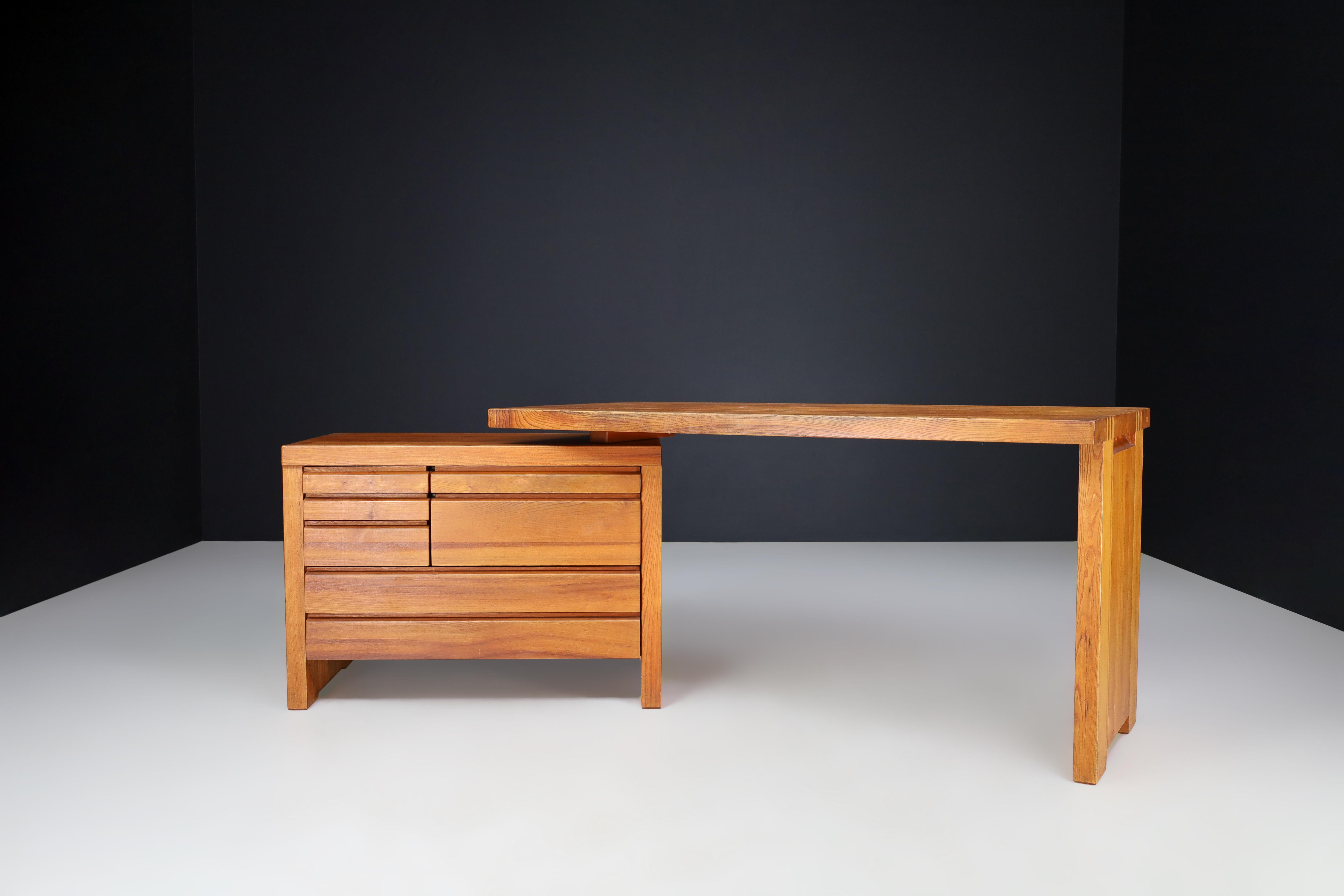 Pierre Chapo B19 Writing Desk in Patinated Solid Elm, France 1960s 11