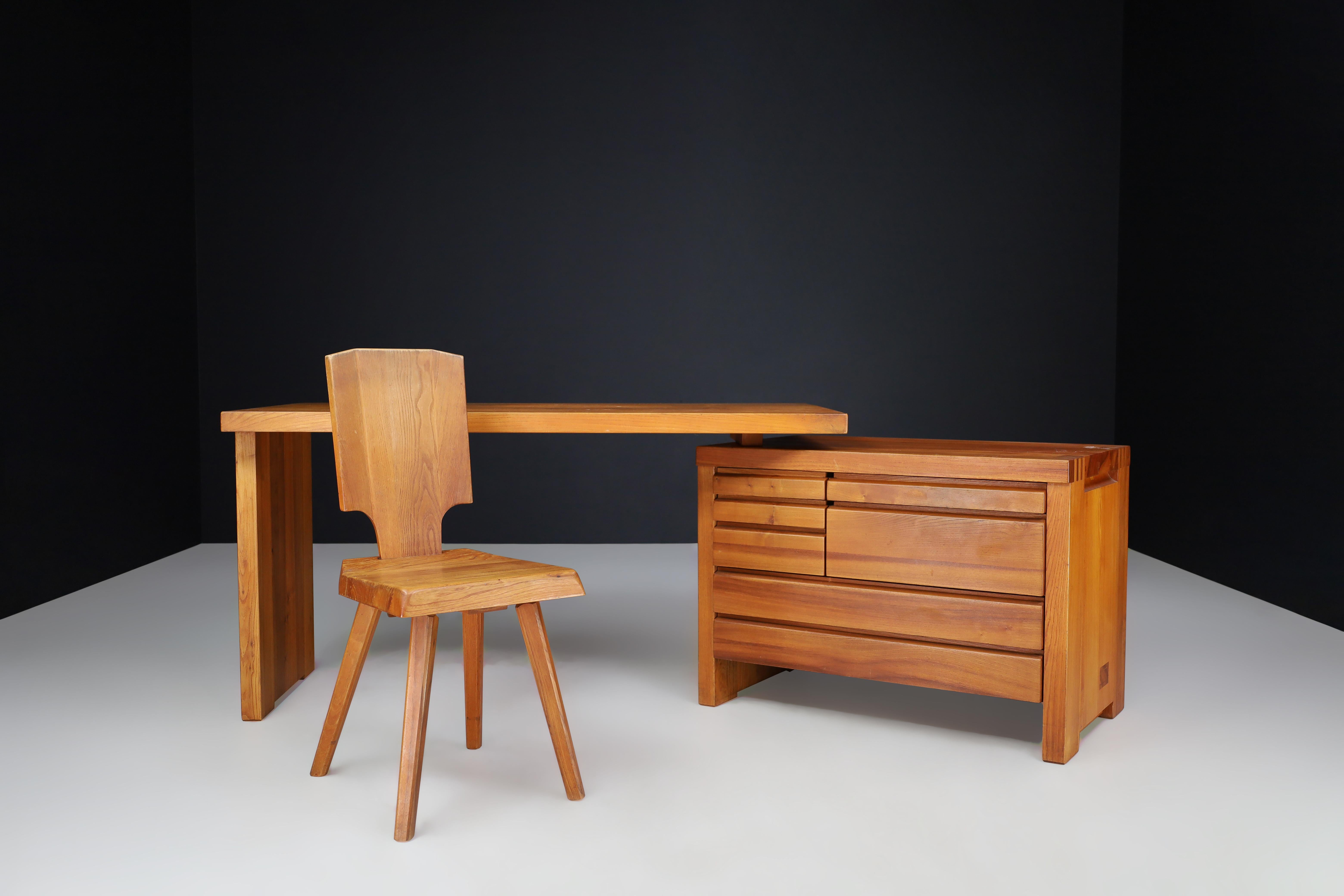Pierre Chapo B19 Writing Desk in Patinated Solid Elm, France, 1960s For Sale 12