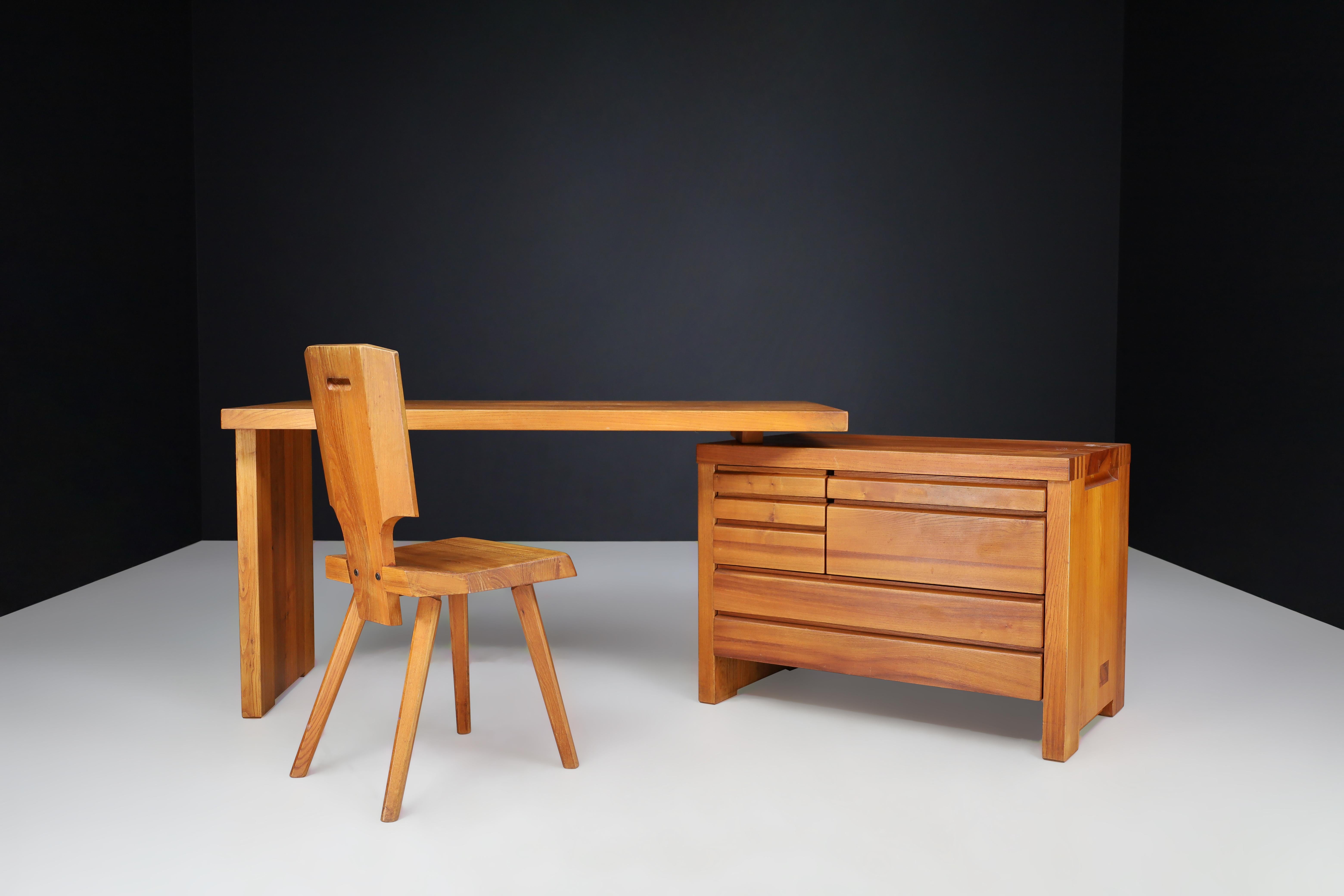 Pierre Chapo B19 Writing Desk in Patinated Solid Elm, France, 1960s For Sale 13