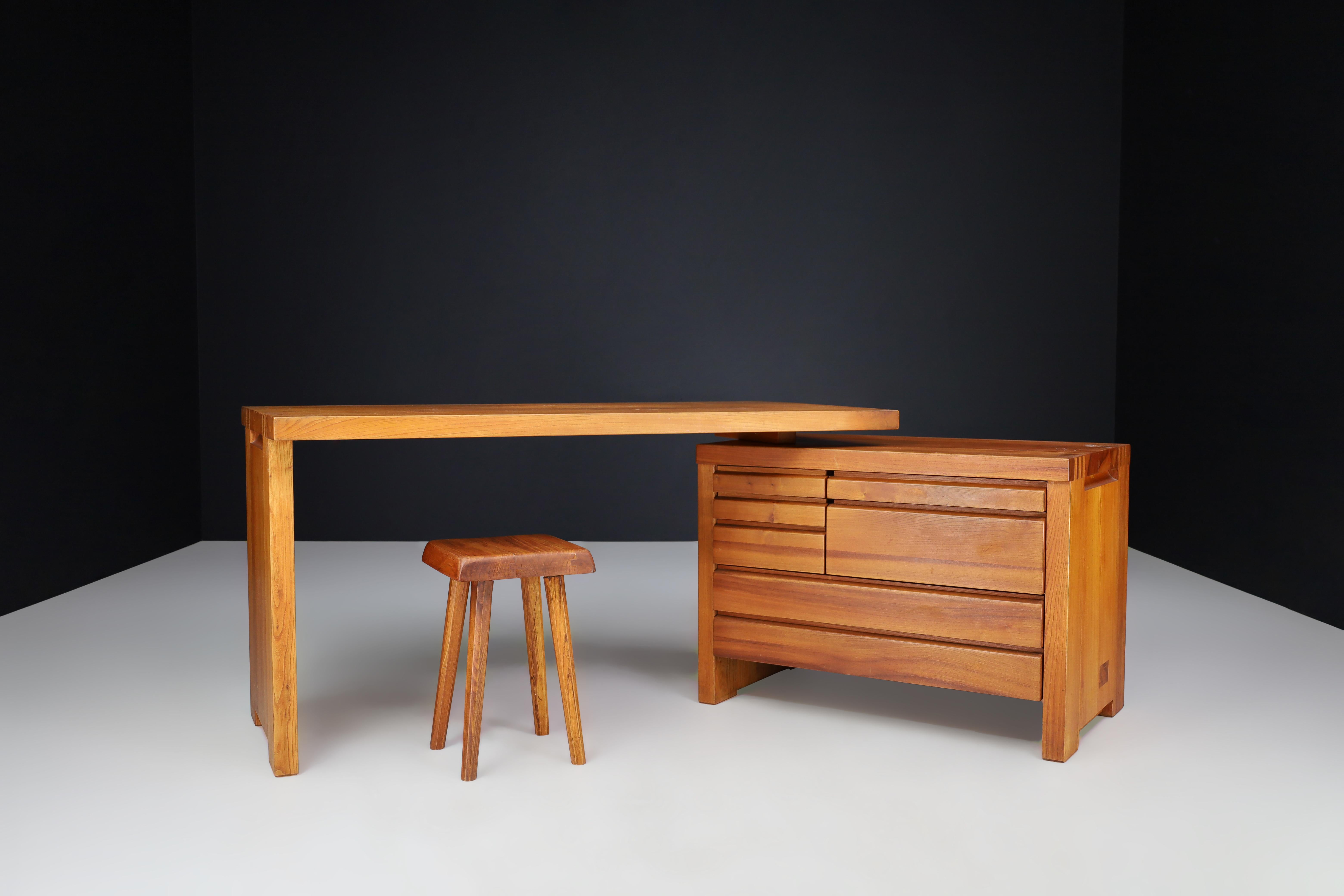 Mid-Century Modern Pierre Chapo B19 Writing Desk in Patinated Solid Elm, France 1960s