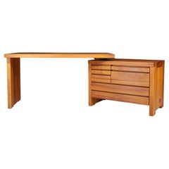 Pierre Chapo B19 Writing Desk in Patinated Solid Elm, France 1960s