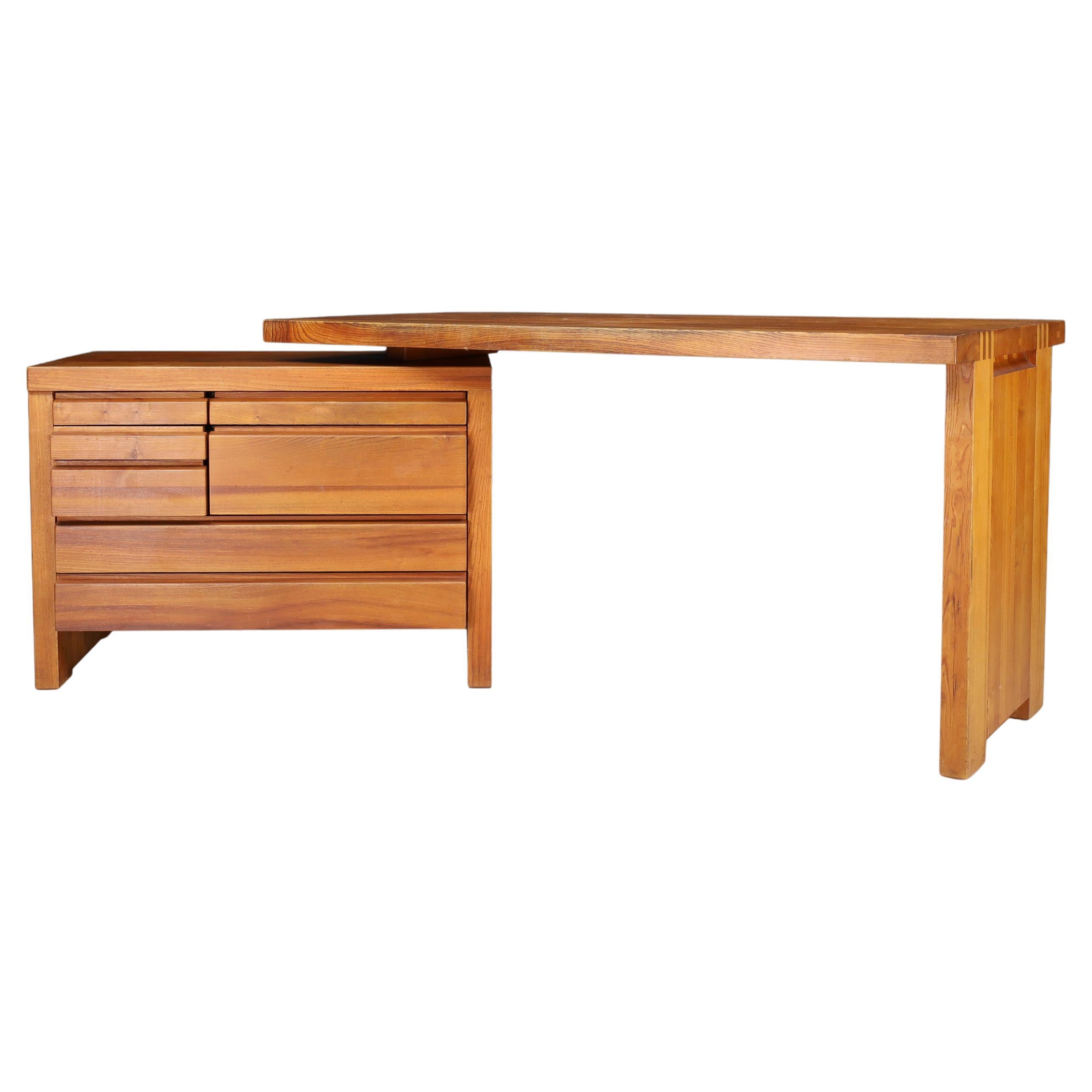 Pierre Chapo B19 Writing Desk in Patinated Solid Elm, France, 1960s For Sale