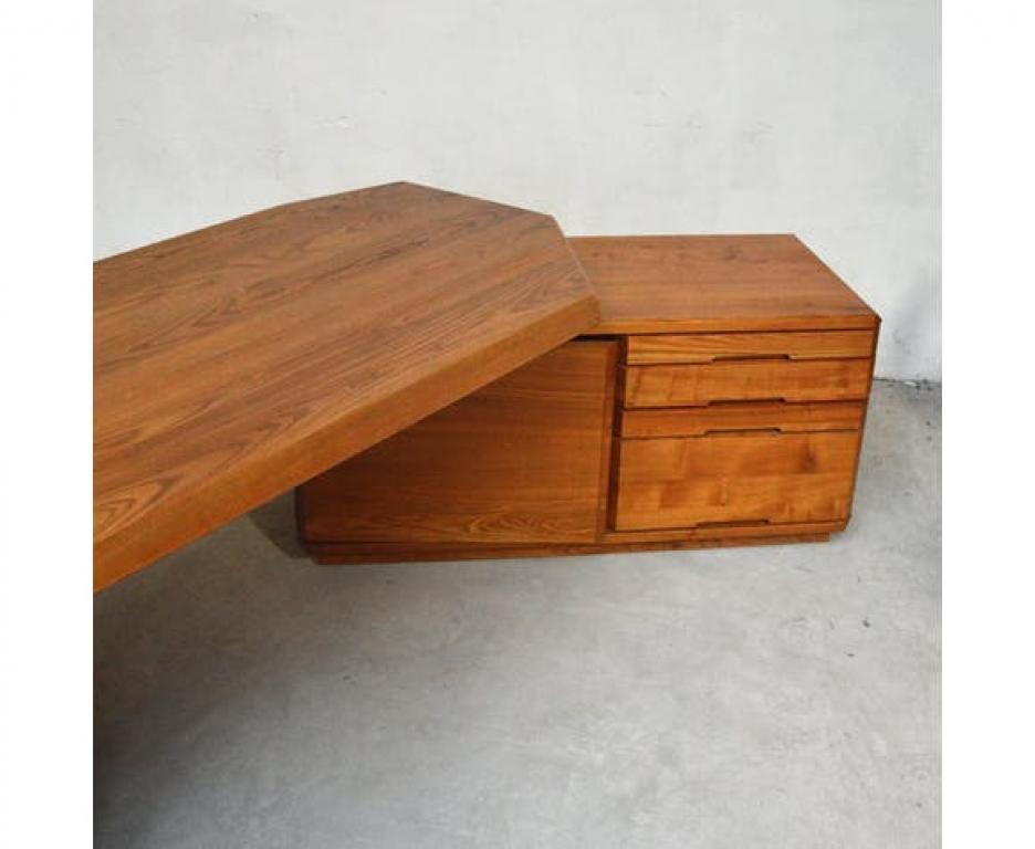Pierre Chapo B40 Verstellbarer Schreibtisch aus massiver Ulme, Frankreich, um 1970 im Angebot 4