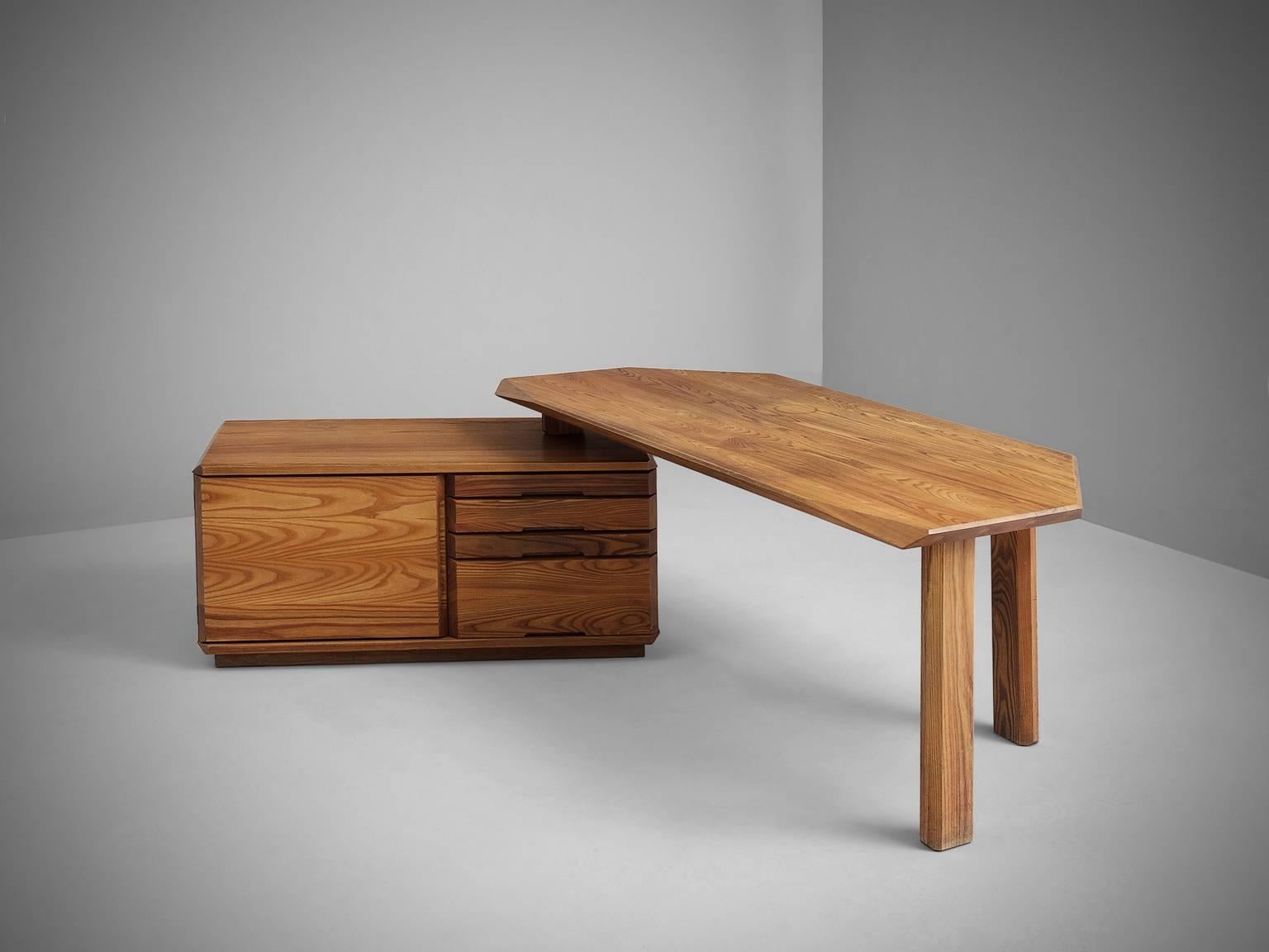 Mid-Century Modern Pierre Chapo Desk in Solid Elm, Model B40