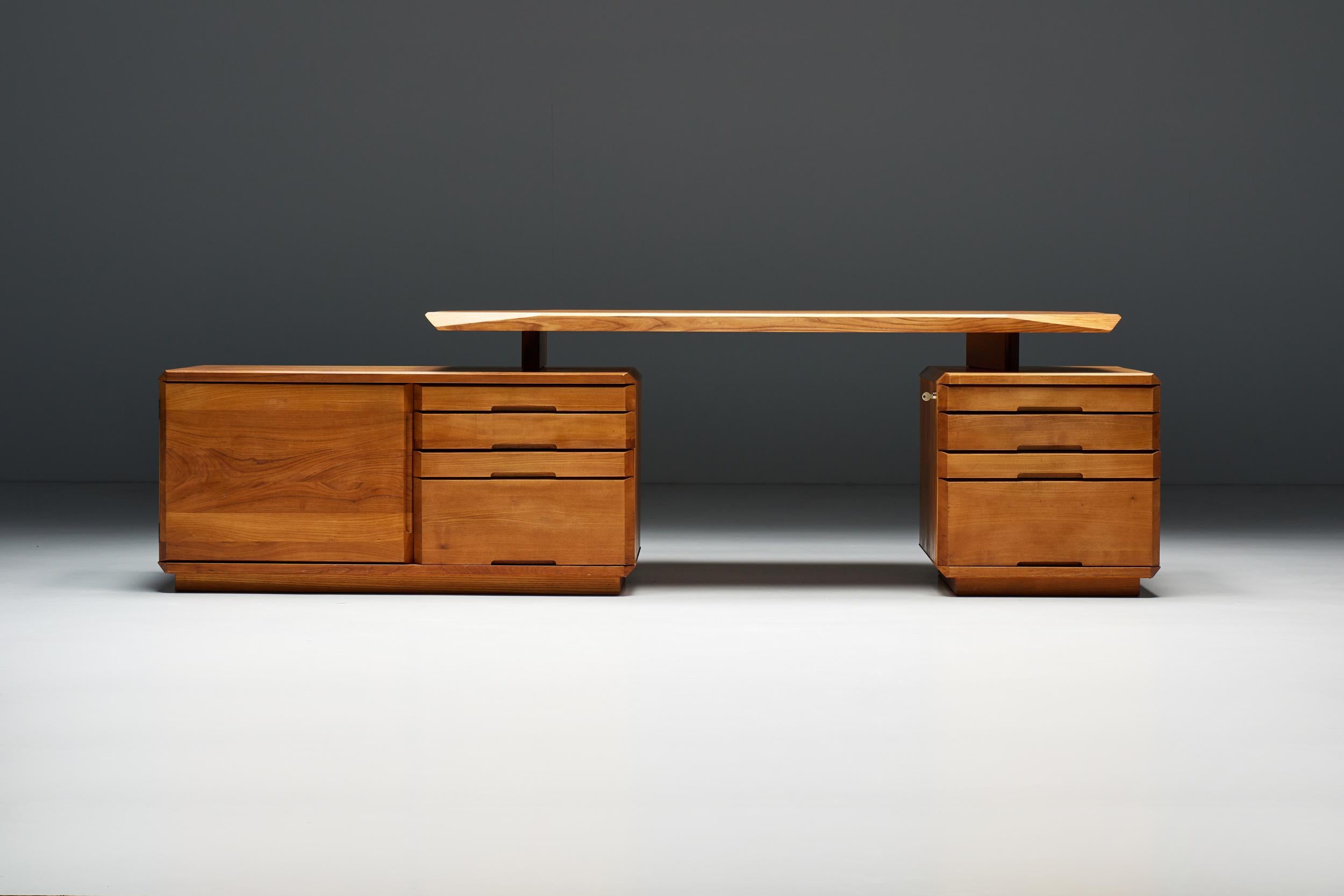 Mid-Century Modern Pierre Chapo B40 Desk in Solid Elm, France, 1960s