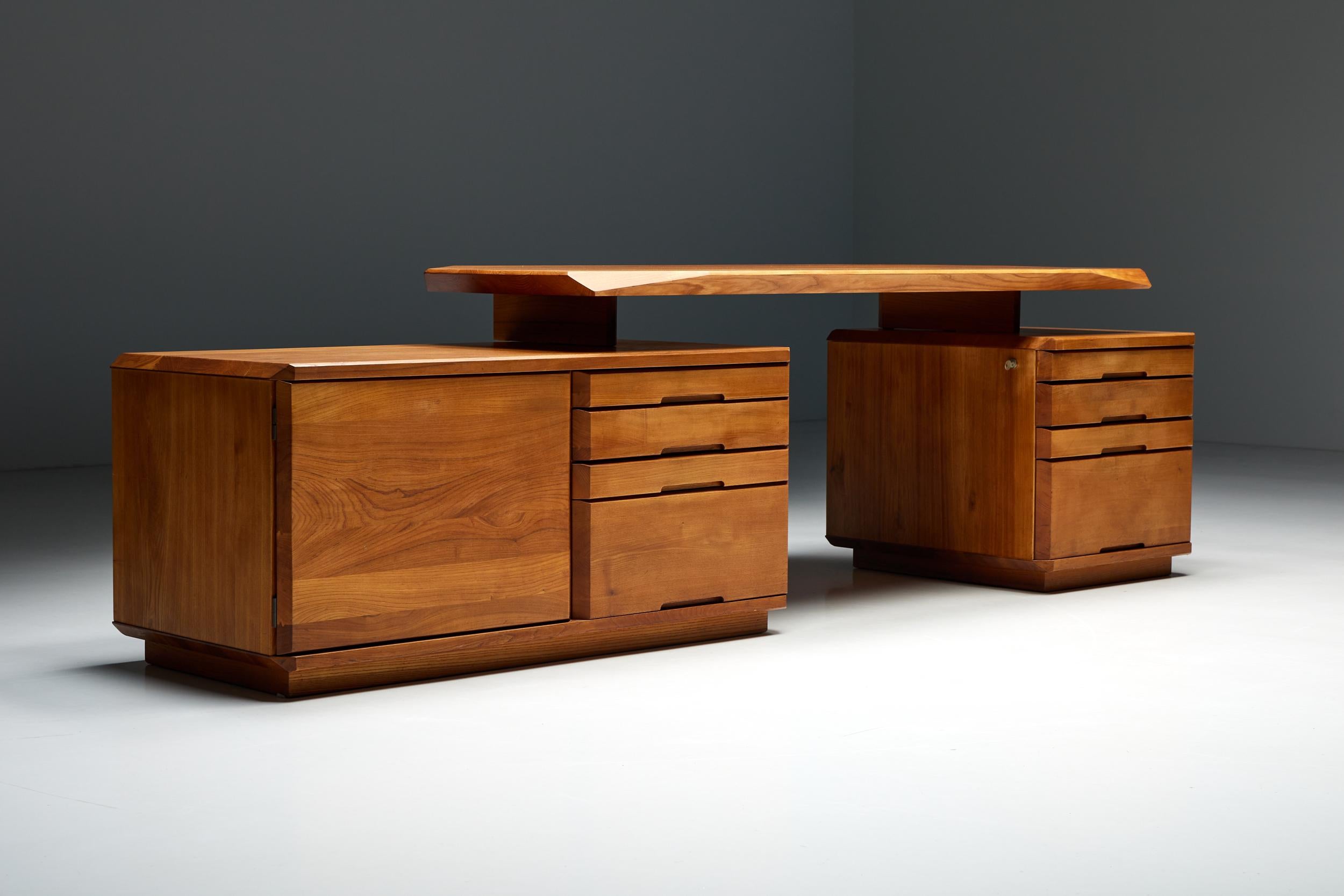 Woodwork Pierre Chapo B40 Desk in Solid Elm, France, 1960s