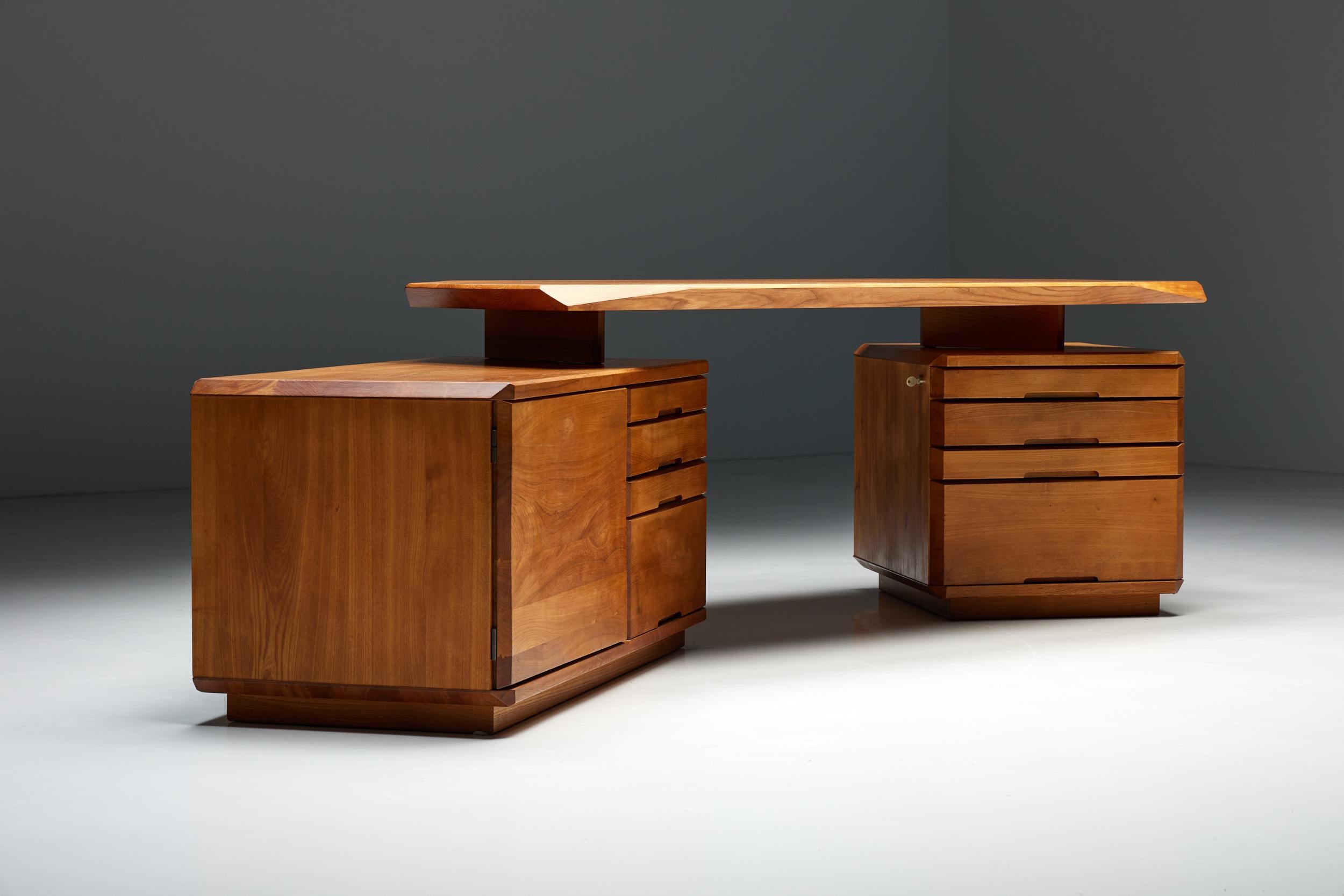 Mid-20th Century Pierre Chapo B40 Desk in Solid Elm, France, 1960s