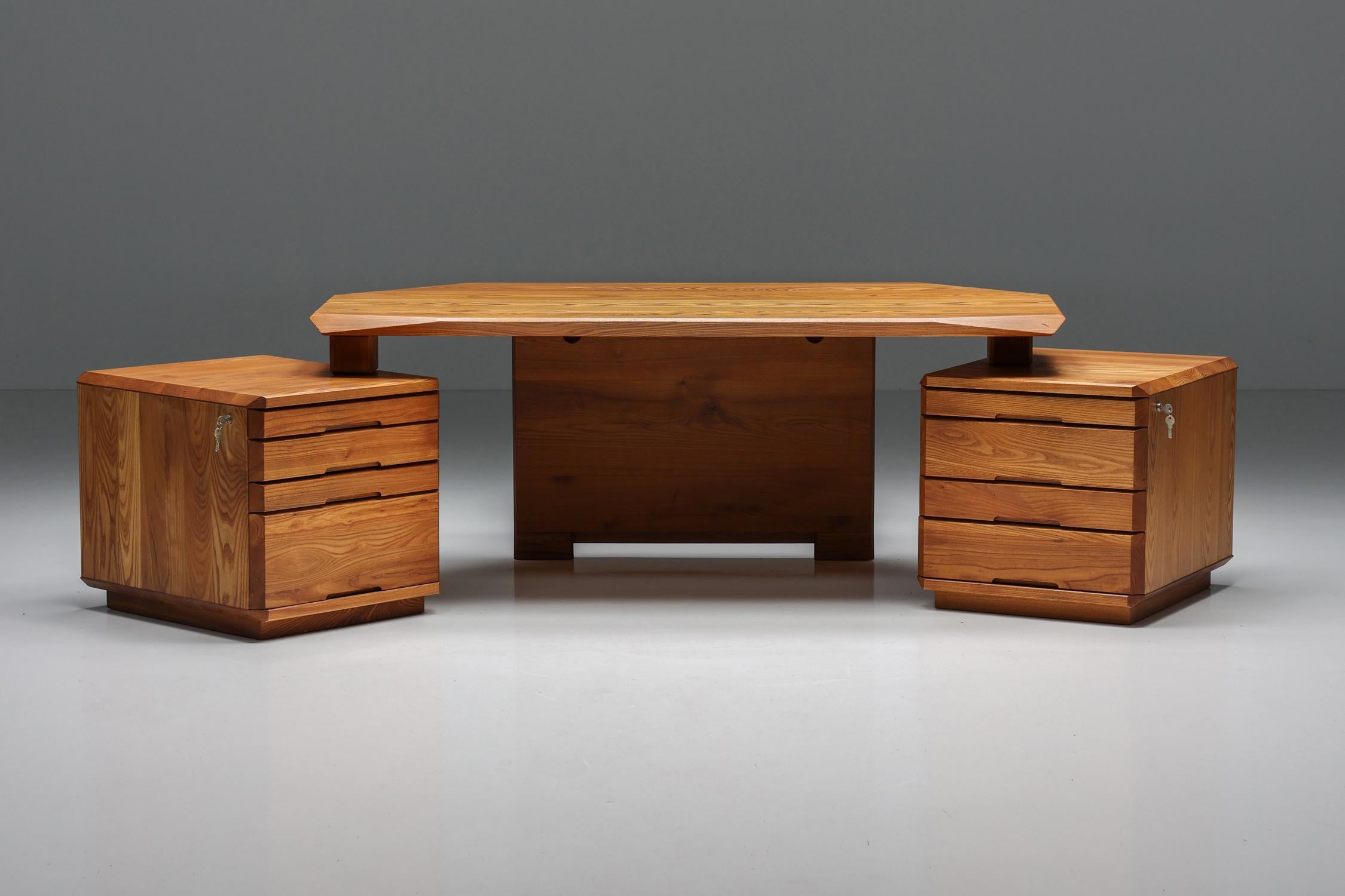 B40 Desk in Solid Elm by Pierre Chapo, France, 1960s For Sale 5