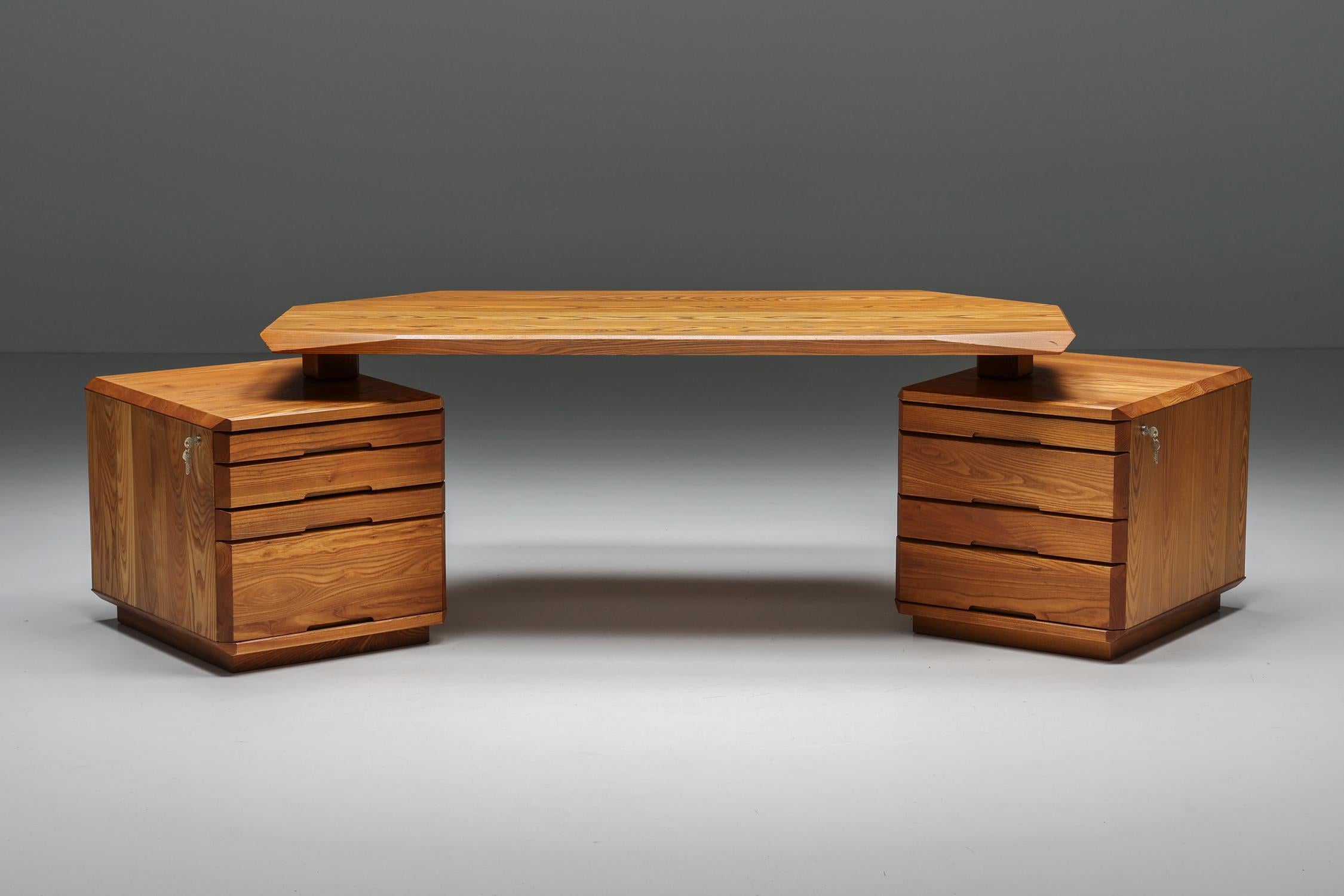 B40 Desk in Solid Elm by Pierre Chapo, France, 1960s For Sale 6