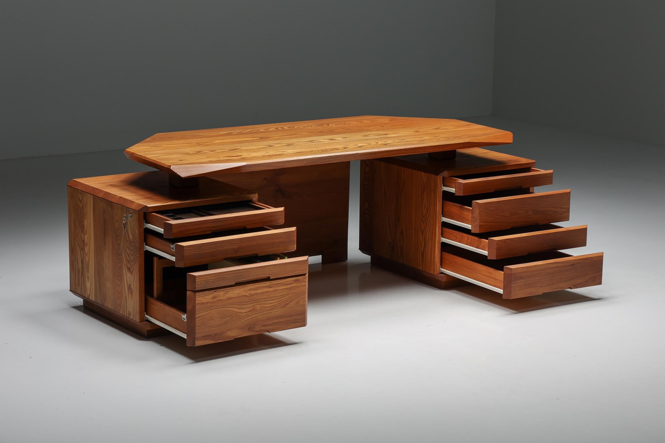 Mid-Century Modern B40 Desk in Solid Elm by Pierre Chapo, France, 1960s For Sale