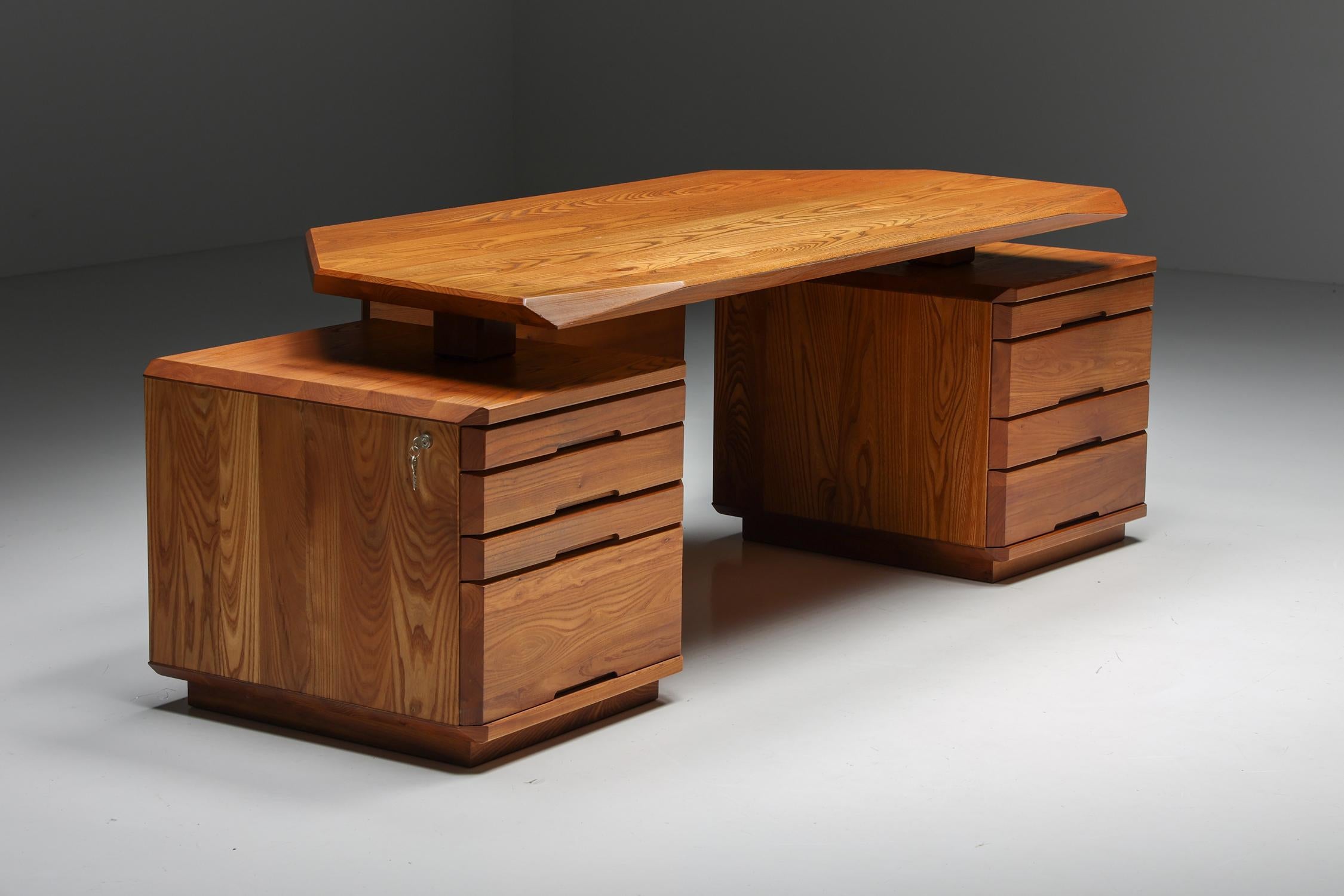 Mid-20th Century B40 Desk in Solid Elm by Pierre Chapo, France, 1960s For Sale