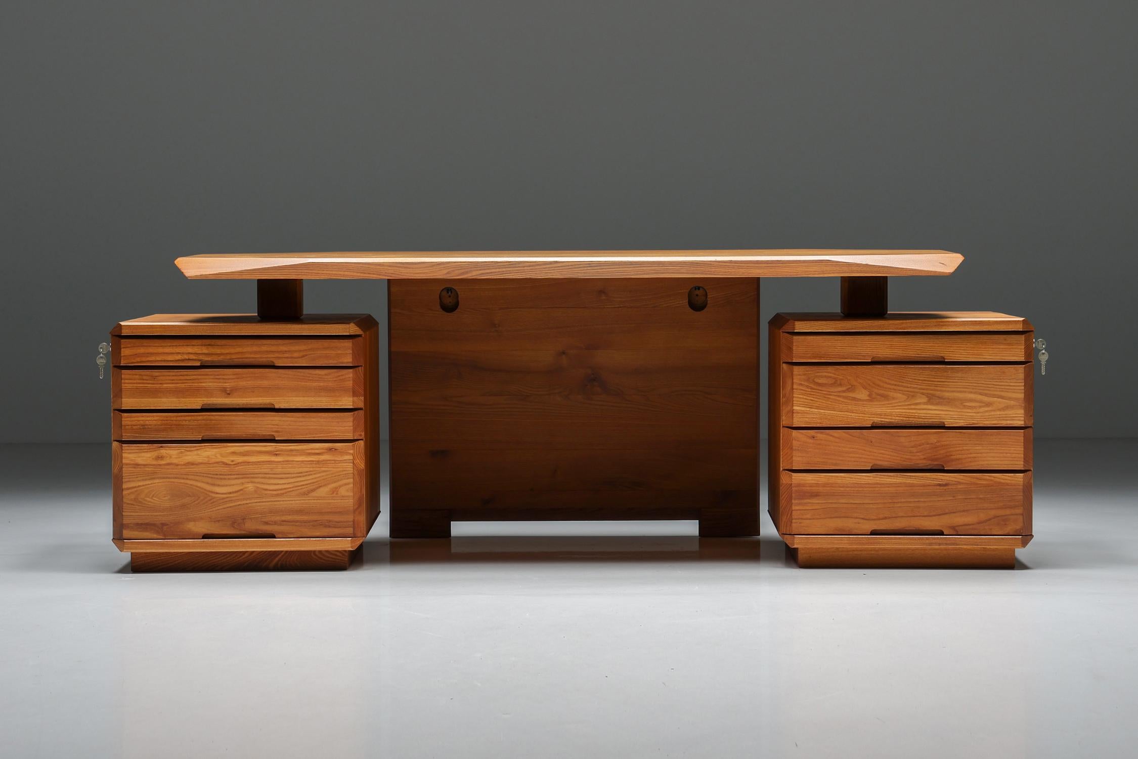 B40 Desk in Solid Elm by Pierre Chapo, France, 1960s For Sale 2