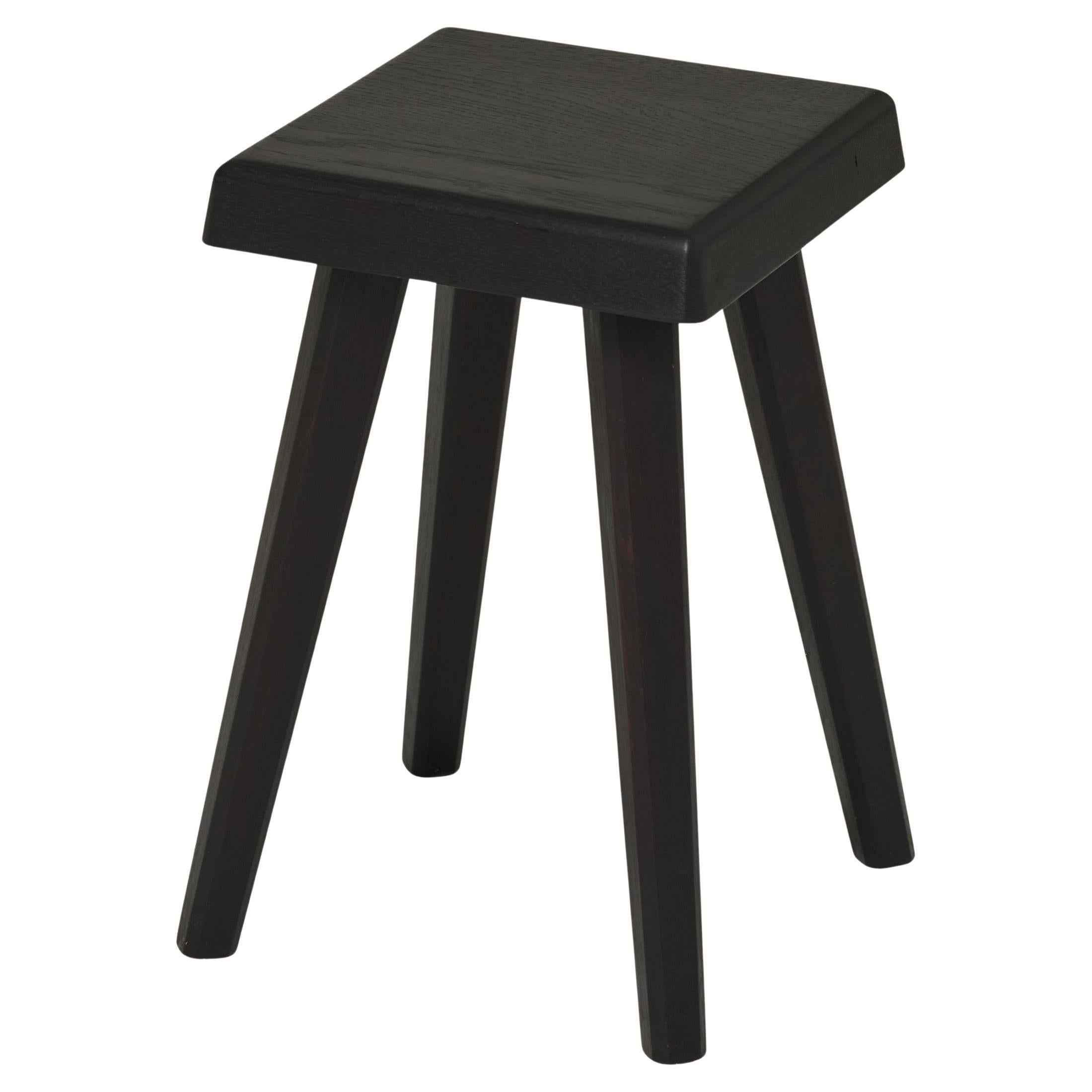 Pierre Chapo Black Wood Stool, Solid Oak, Mid-Century Modern, France