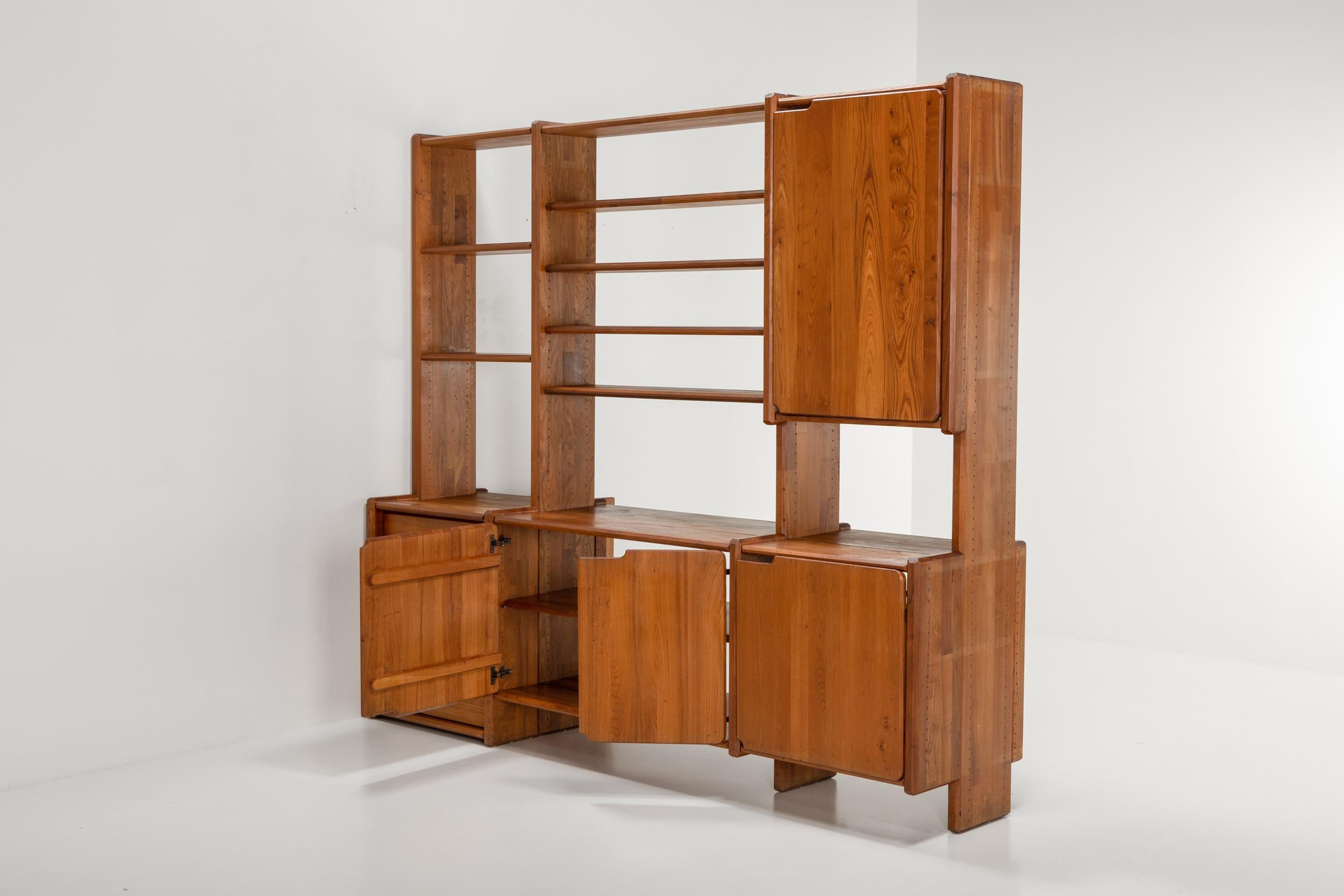 Late 20th Century Pierre Chapo Book Case in Solid Elm, Shelves, French, Mid-Century Modern, 1970's