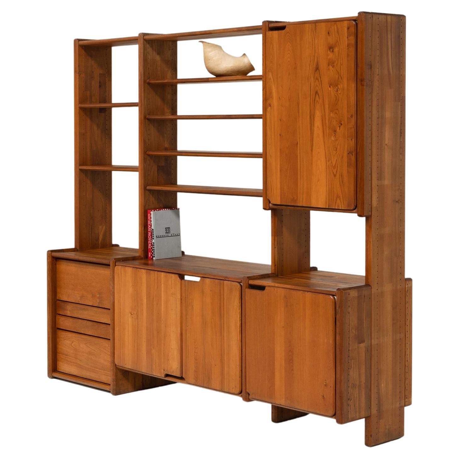 Pierre Chapo Book Case in Solid Elm, Shelves, French, Mid-Century Modern, 1970's