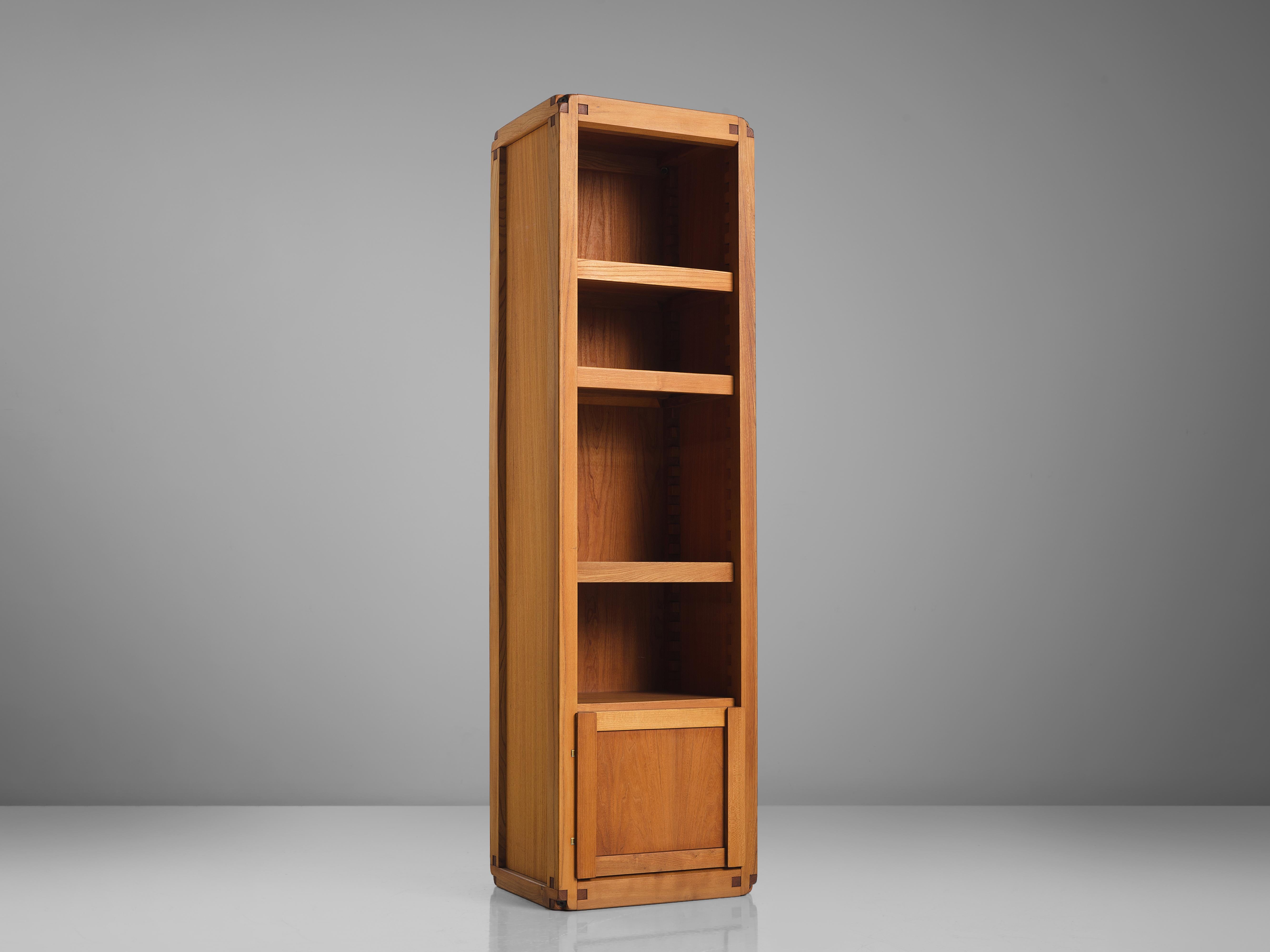 Pierre Chapo, cabinet B10, solid elm, France, 1960s

This bookcase or high cabinet is designed by the French designer Pierre Chapo and shows his trademark wood joints with decorative character. The cabinet features a closed part on the bottom. The